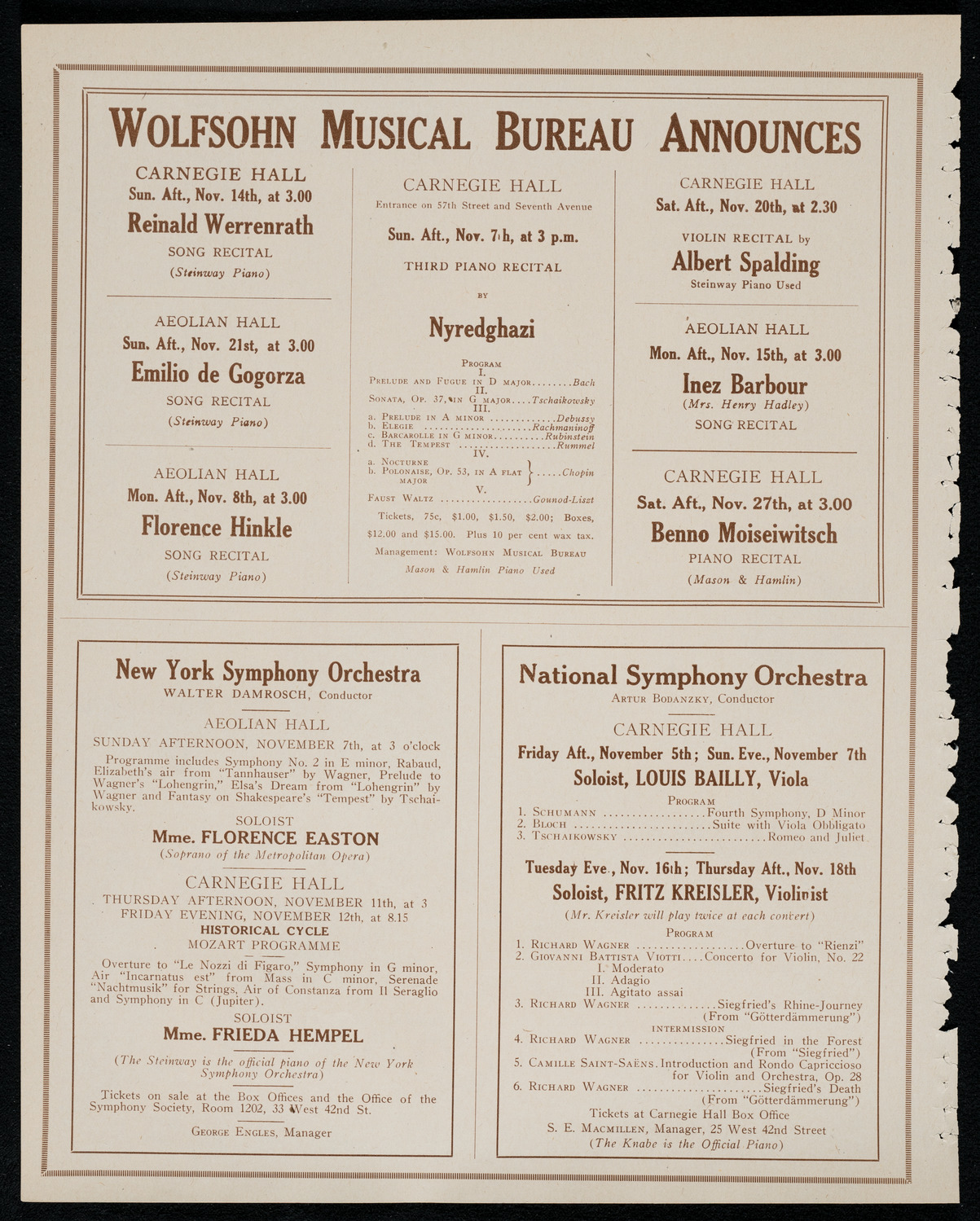 National Symphony Orchestra, November 5, 1920, program page 8