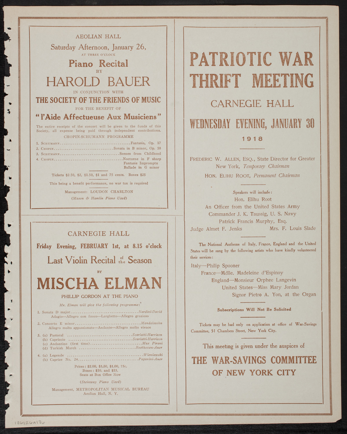 Josef Hofmann, Piano, January 26, 1918, program page 11