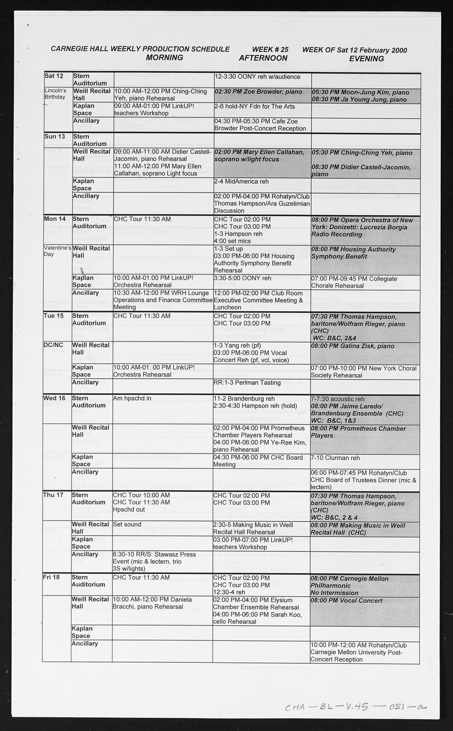 Carnegie Hall Booking Ledger, volume 45, page 51a