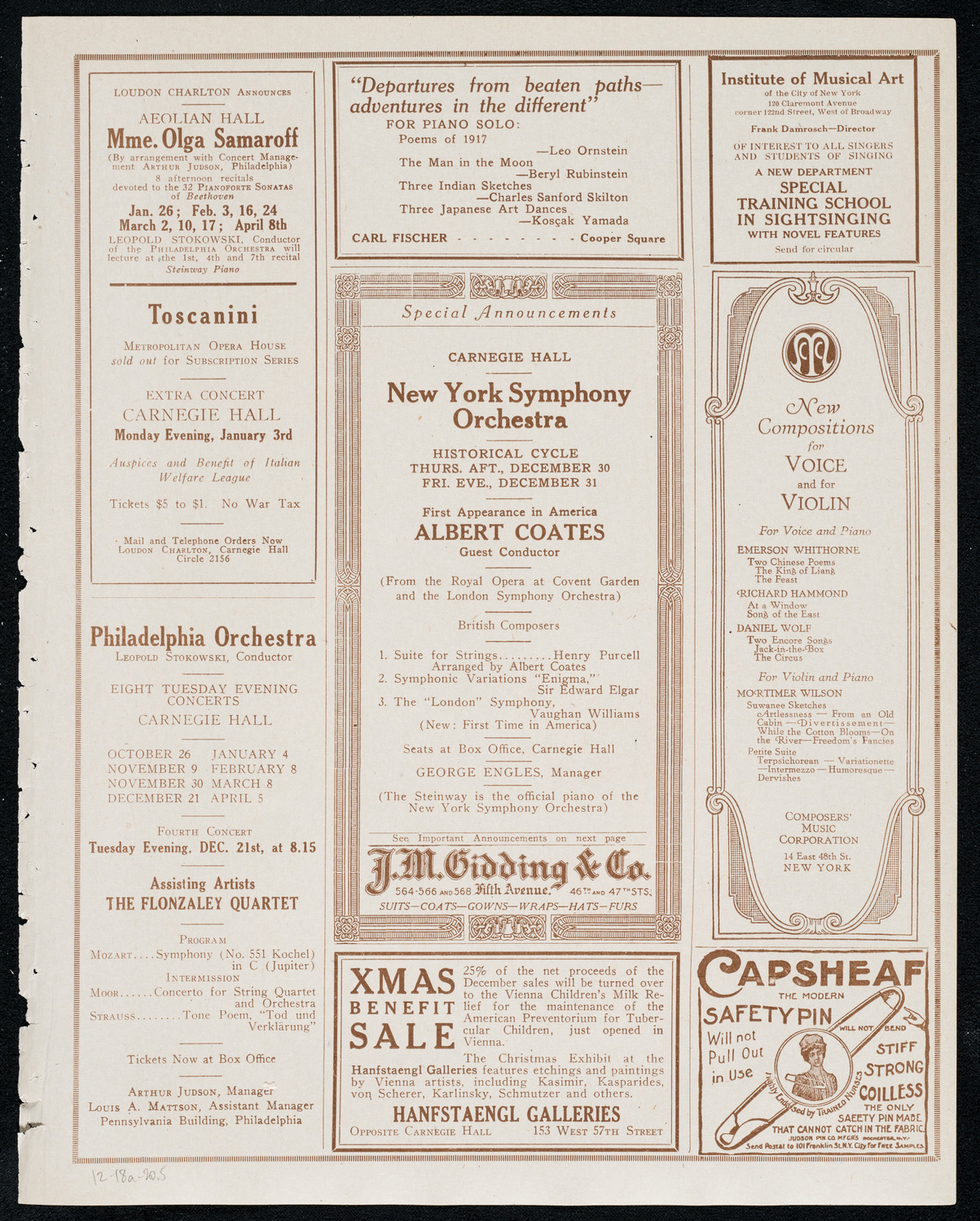 National Symphony Orchestra, December 18, 1920, program page 9