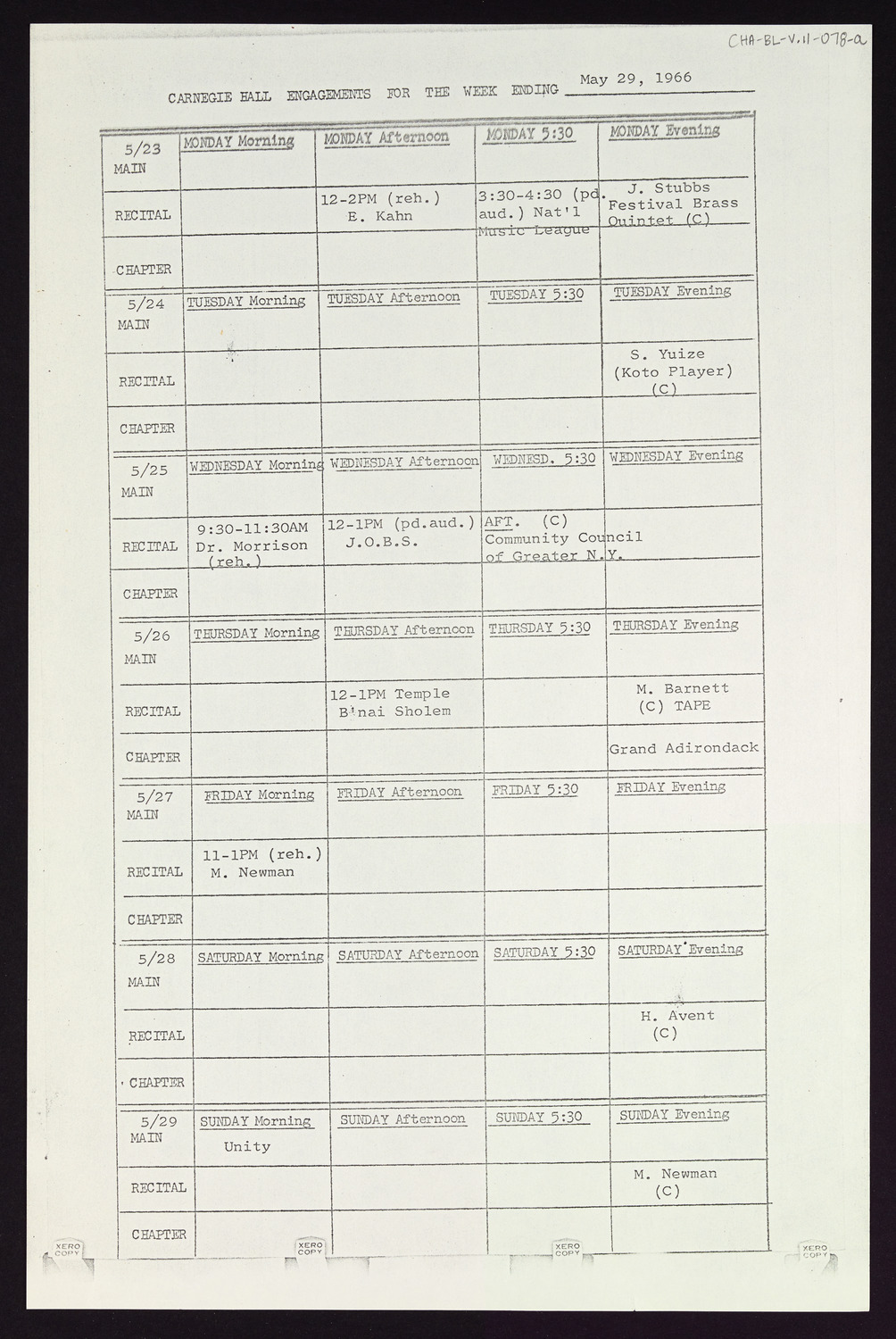 Carnegie Hall Booking Ledger, volume 11, page 78a