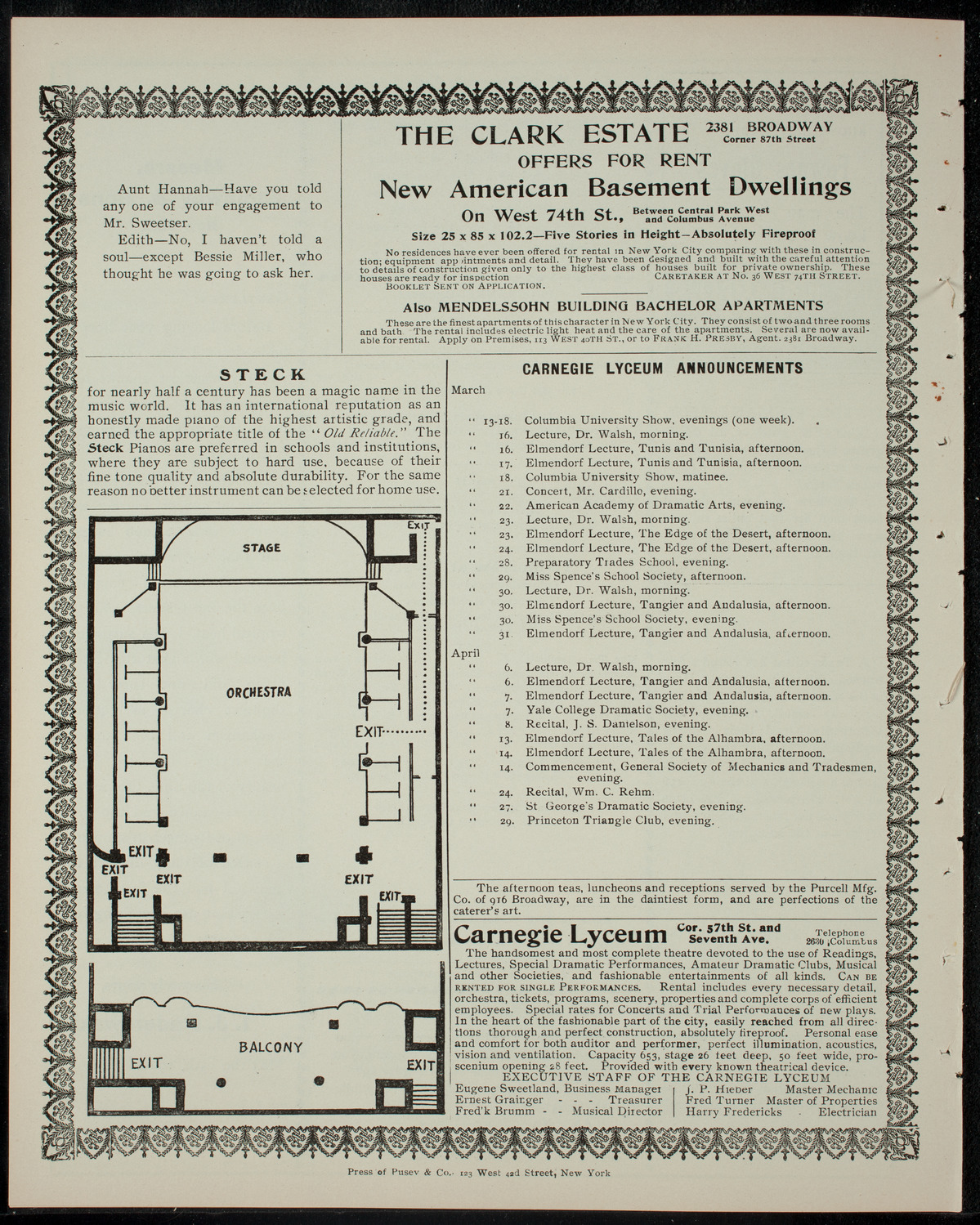 The People's Institute Club "A", March 11, 1905, program page 4