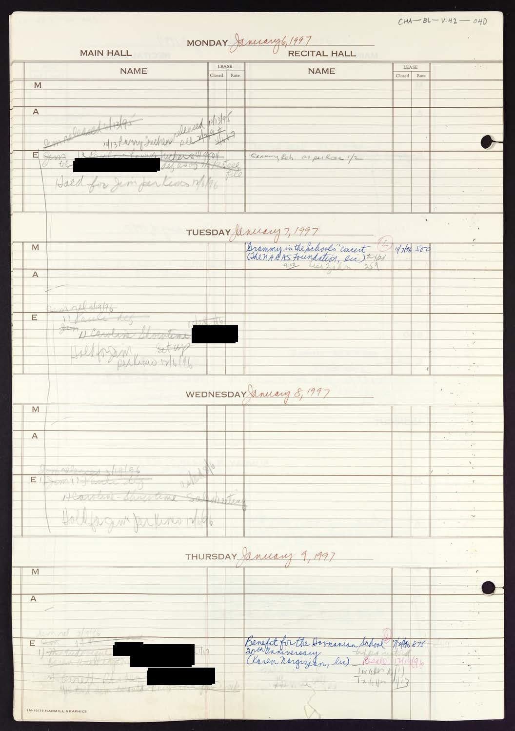 Carnegie Hall Booking Ledger, volume 42, page 40