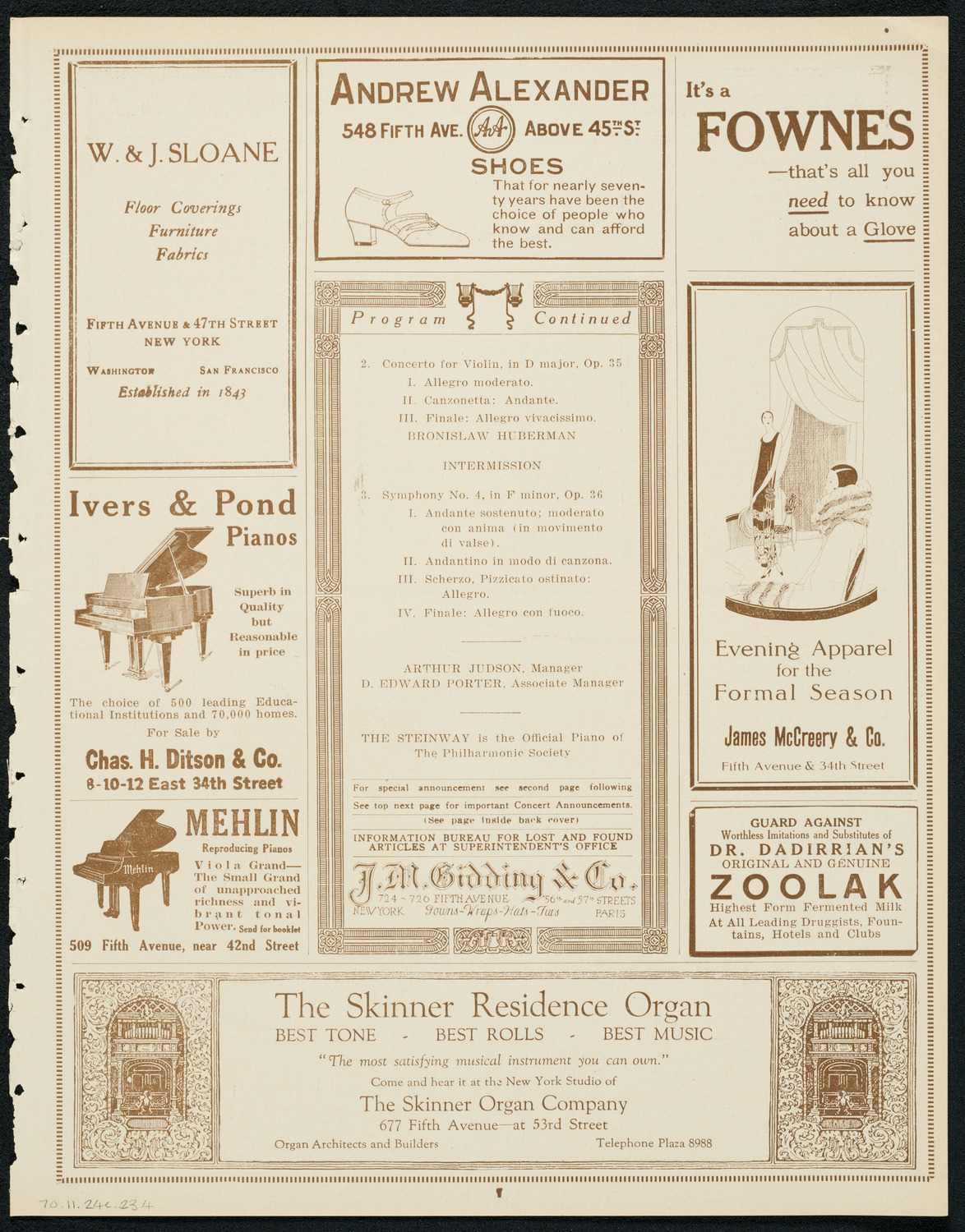 New York Philharmonic, November 24, 1923, program page 7