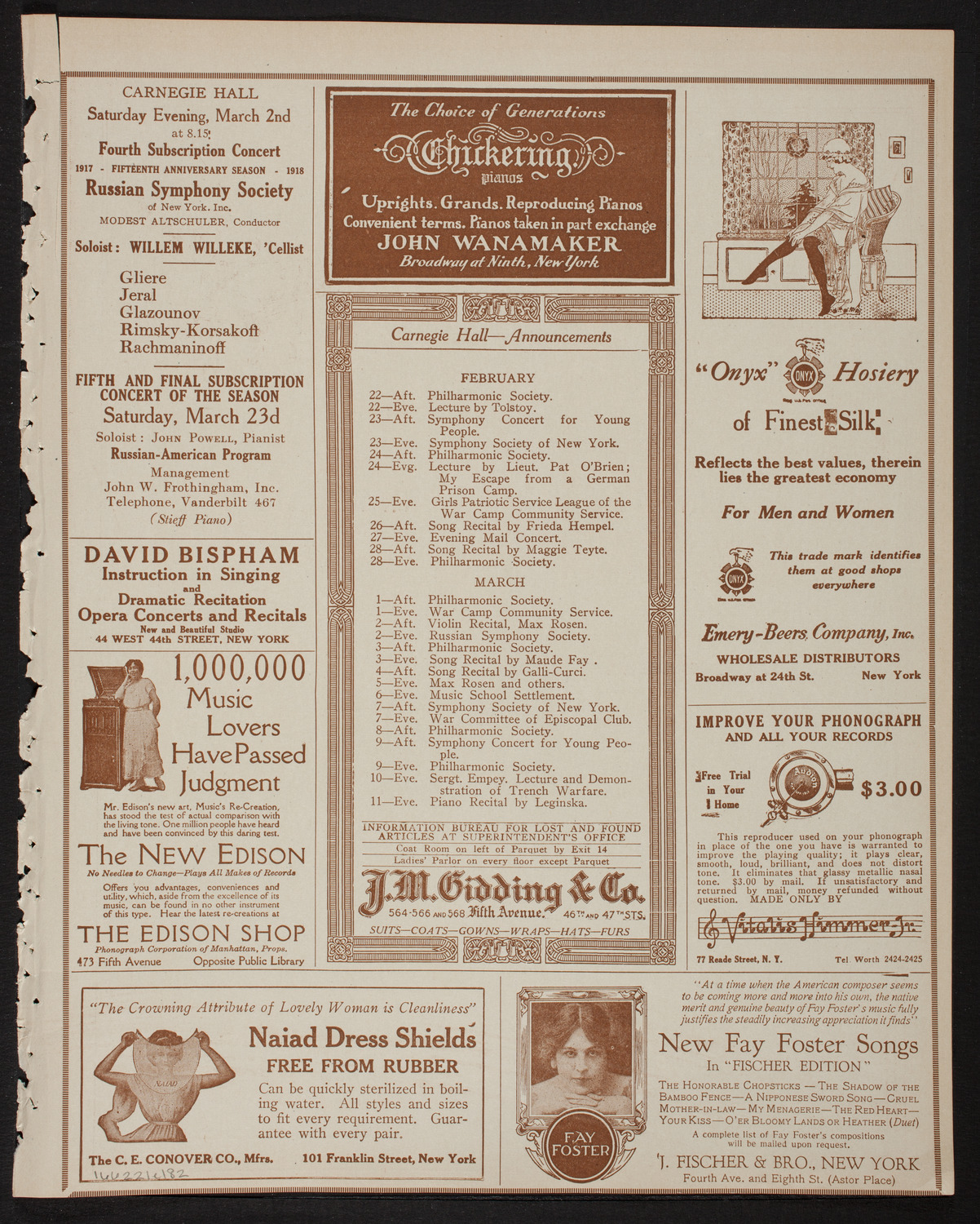 New York Philharmonic, February 21, 1918, program page 3