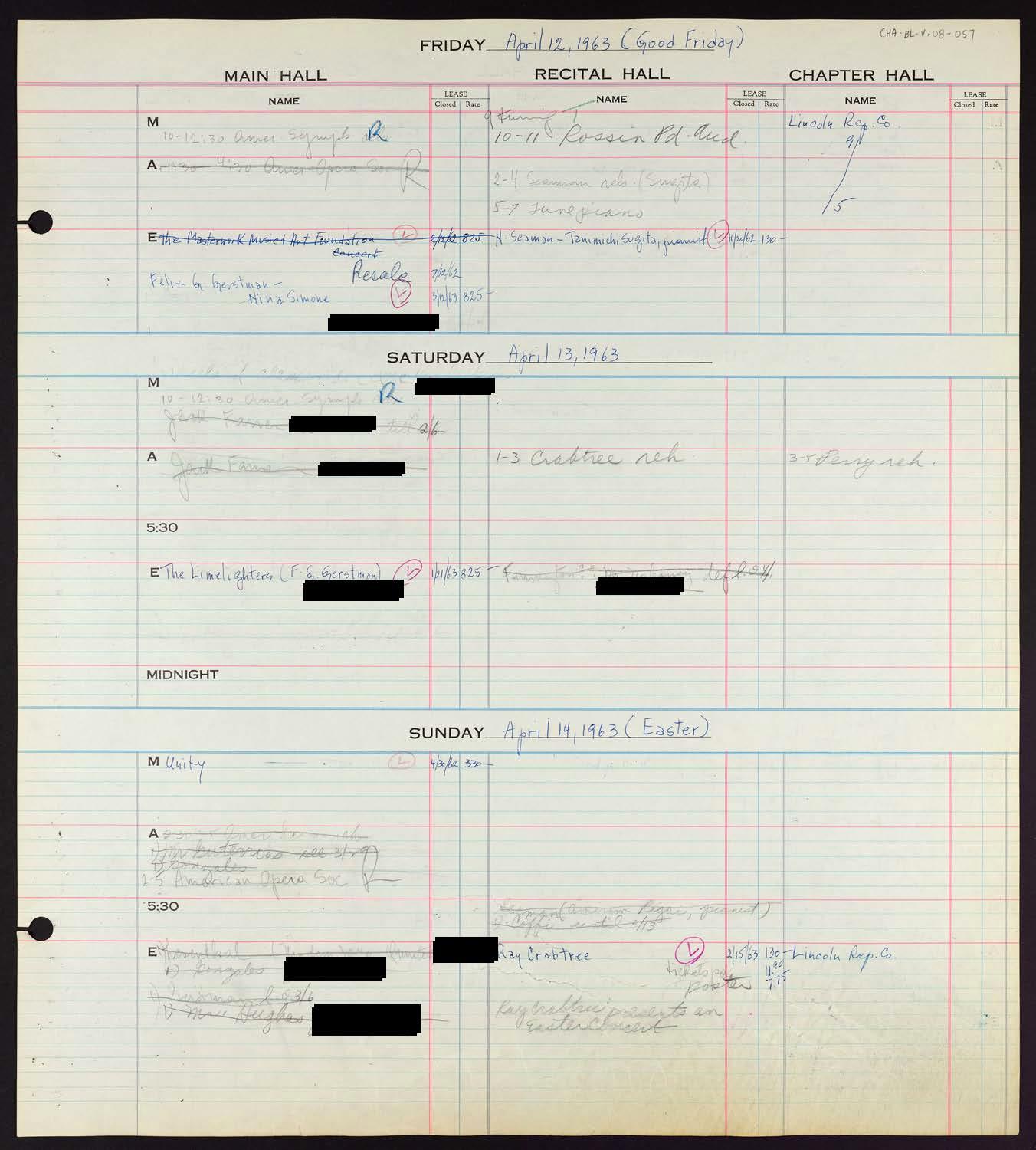 Carnegie Hall Booking Ledger, volume 8, page 57