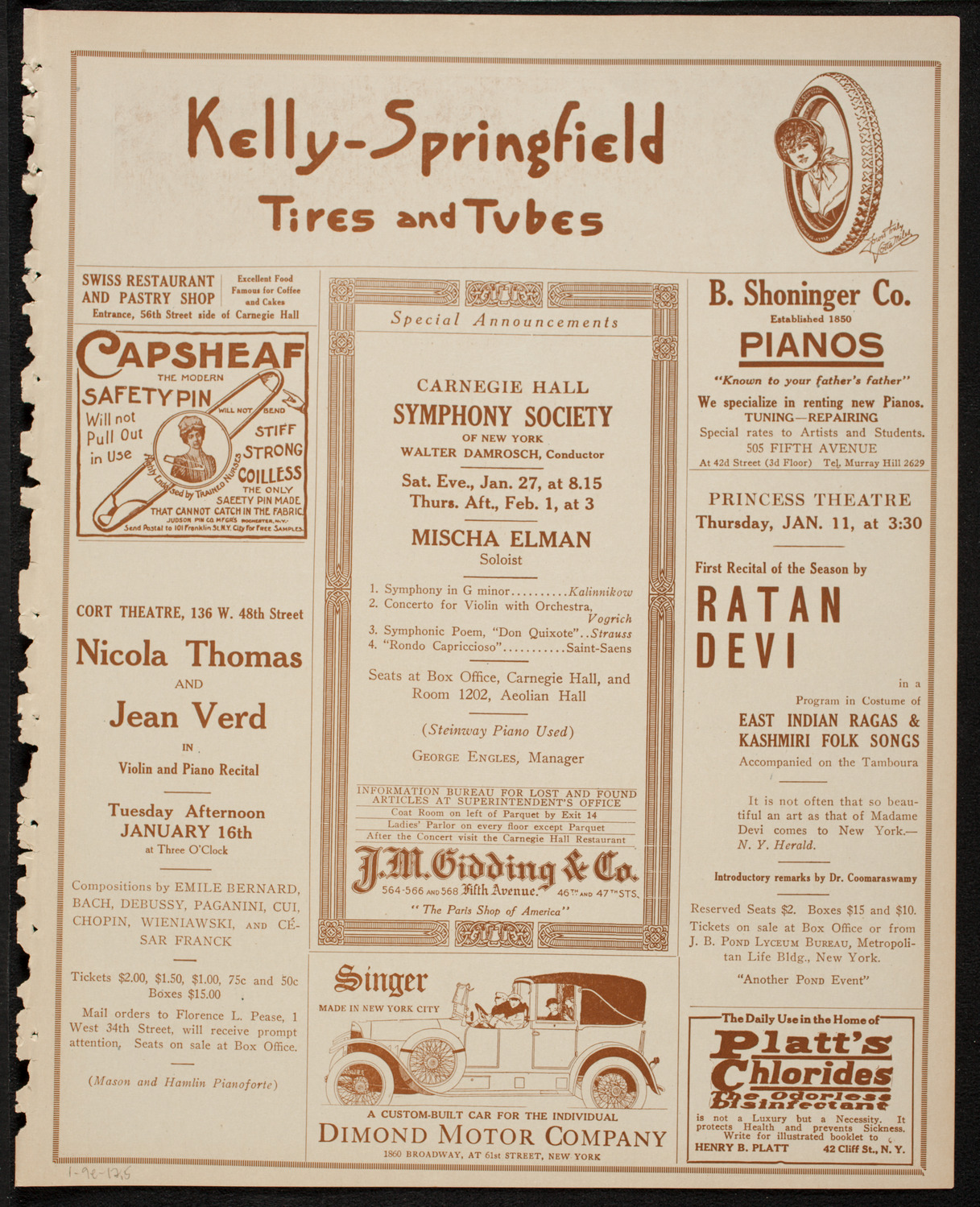 Cincinnati Symphony Orchestra, January 9, 1917, program page 9