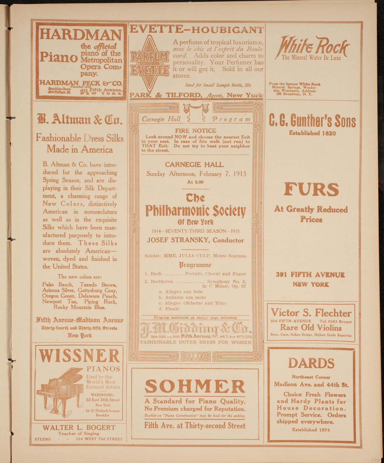 New York Philharmonic, February 7, 1915, program page 5