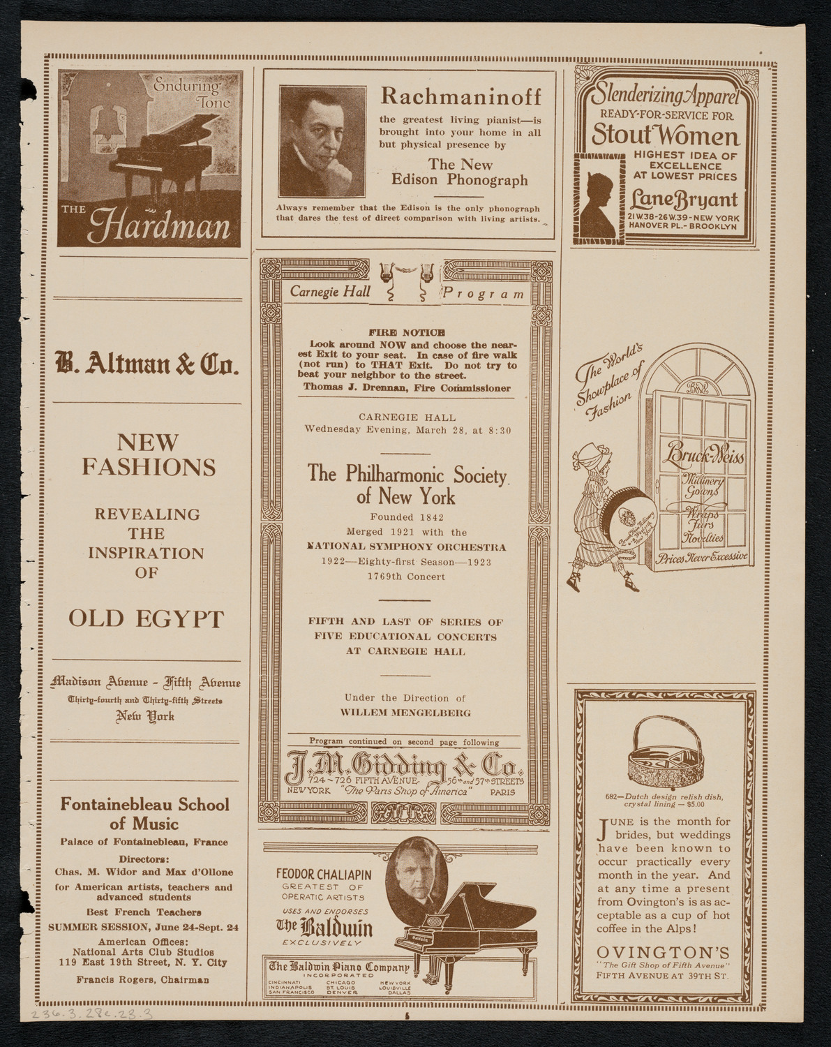 New York Philharmonic, March 28, 1923, program page 5