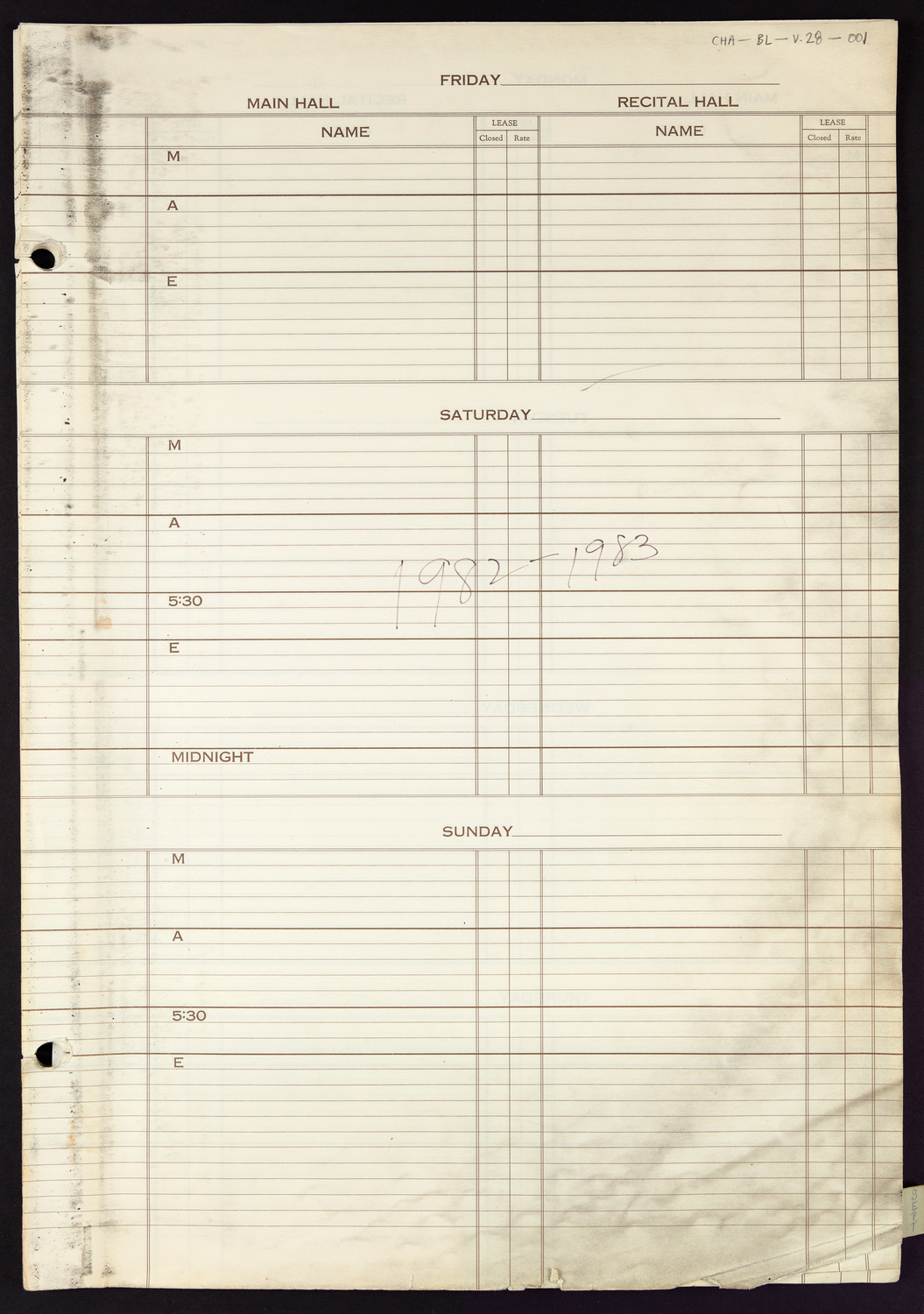 Carnegie Hall Booking Ledger, volume 28, page 1