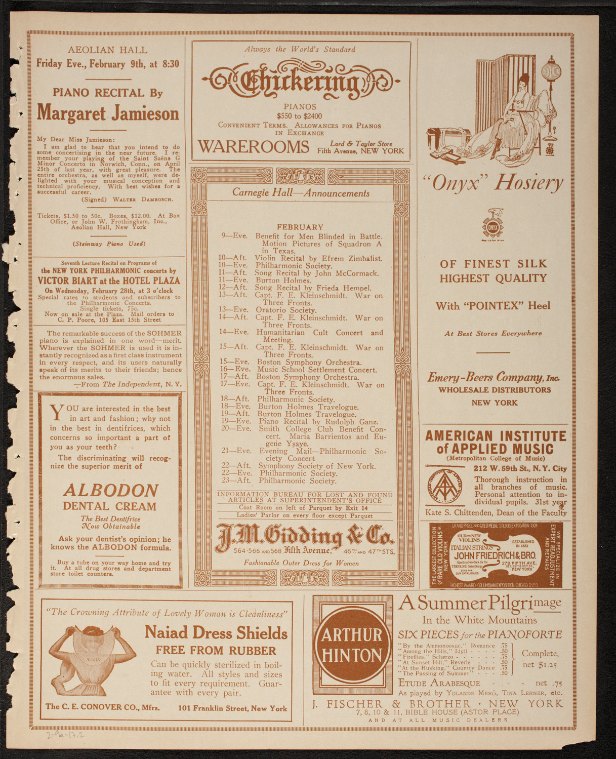 New York Philharmonic, February 9, 1917, program page 3