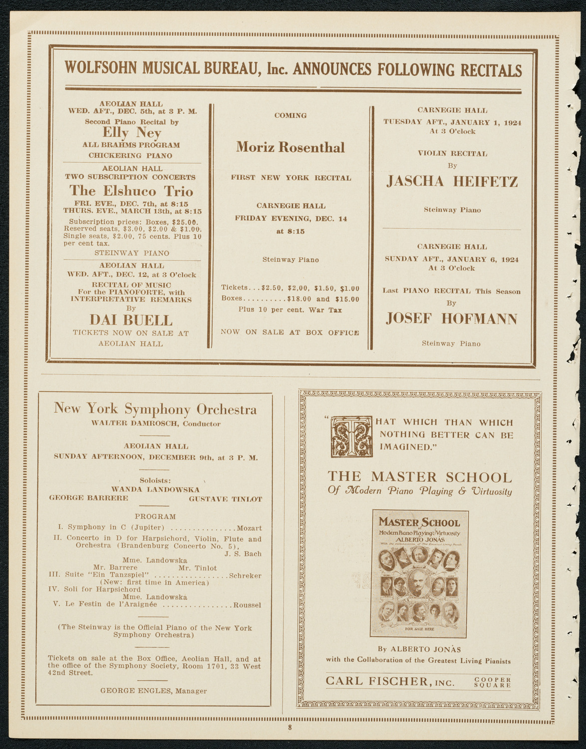 New York Philharmonic, November 30, 1923, program page 8