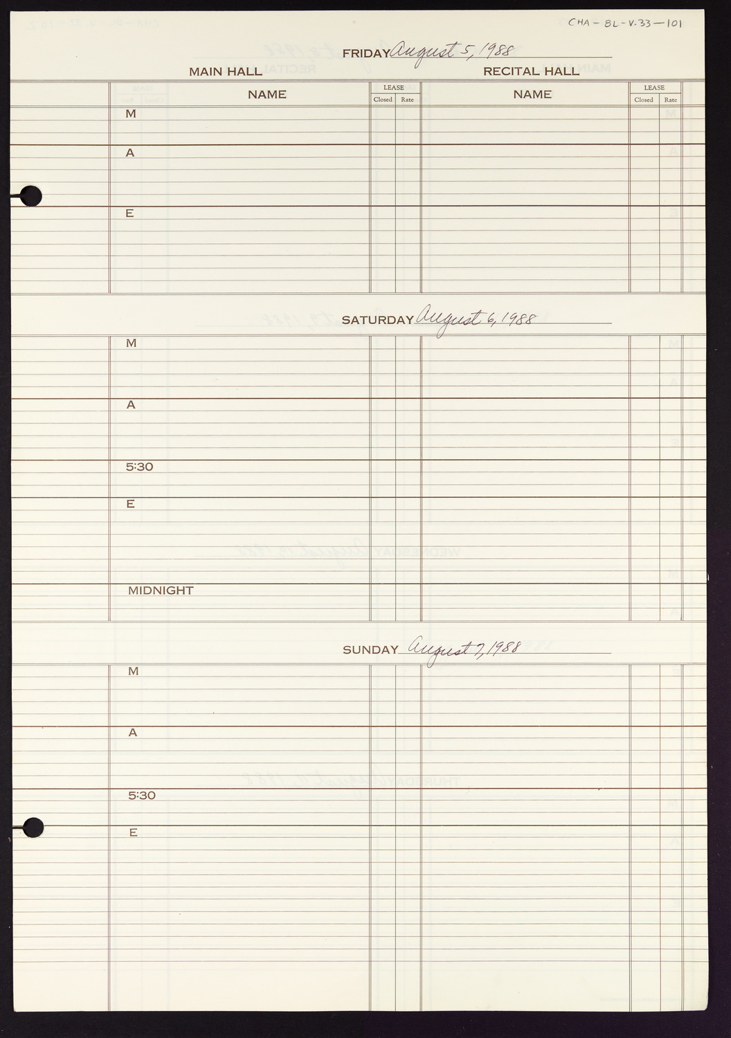 Carnegie Hall Booking Ledger, volume 33, page 101