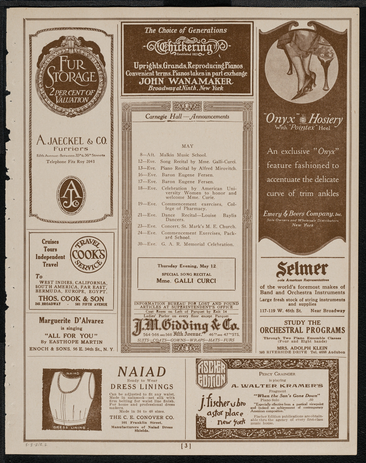 National Symphony Orchestra, May 3, 1921, program page 3