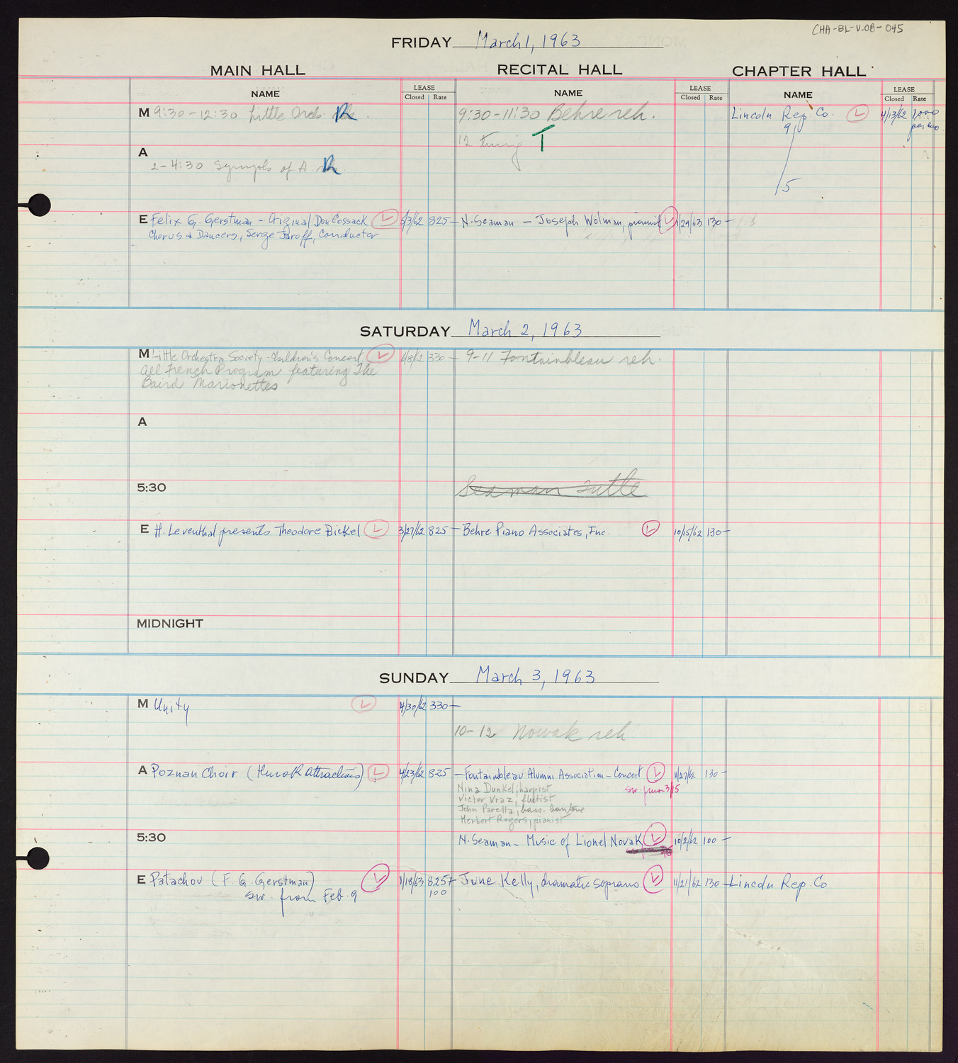 Carnegie Hall Booking Ledger, volume 8, page 45