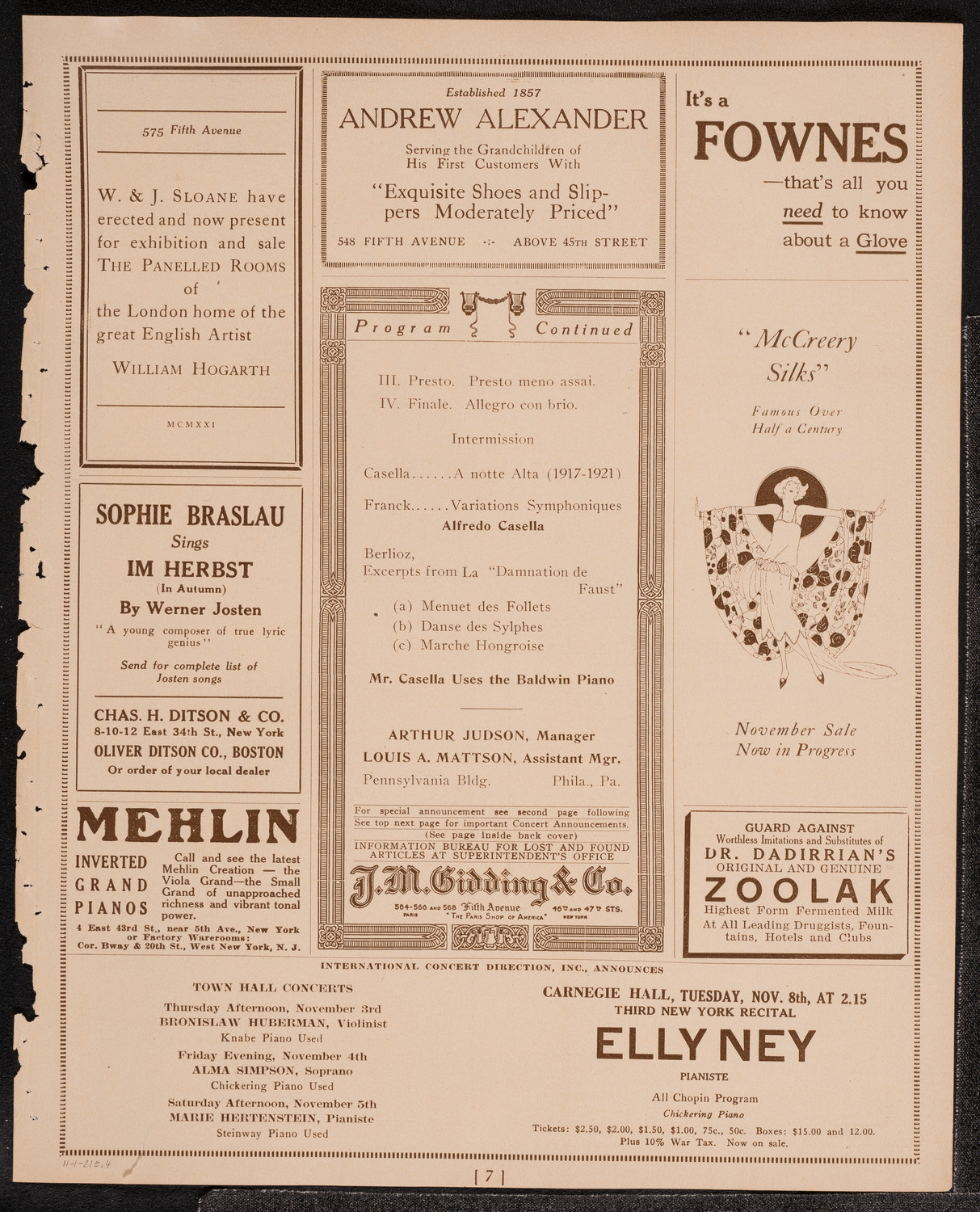 Philadelphia Orchestra, November 1, 1921, program page 7