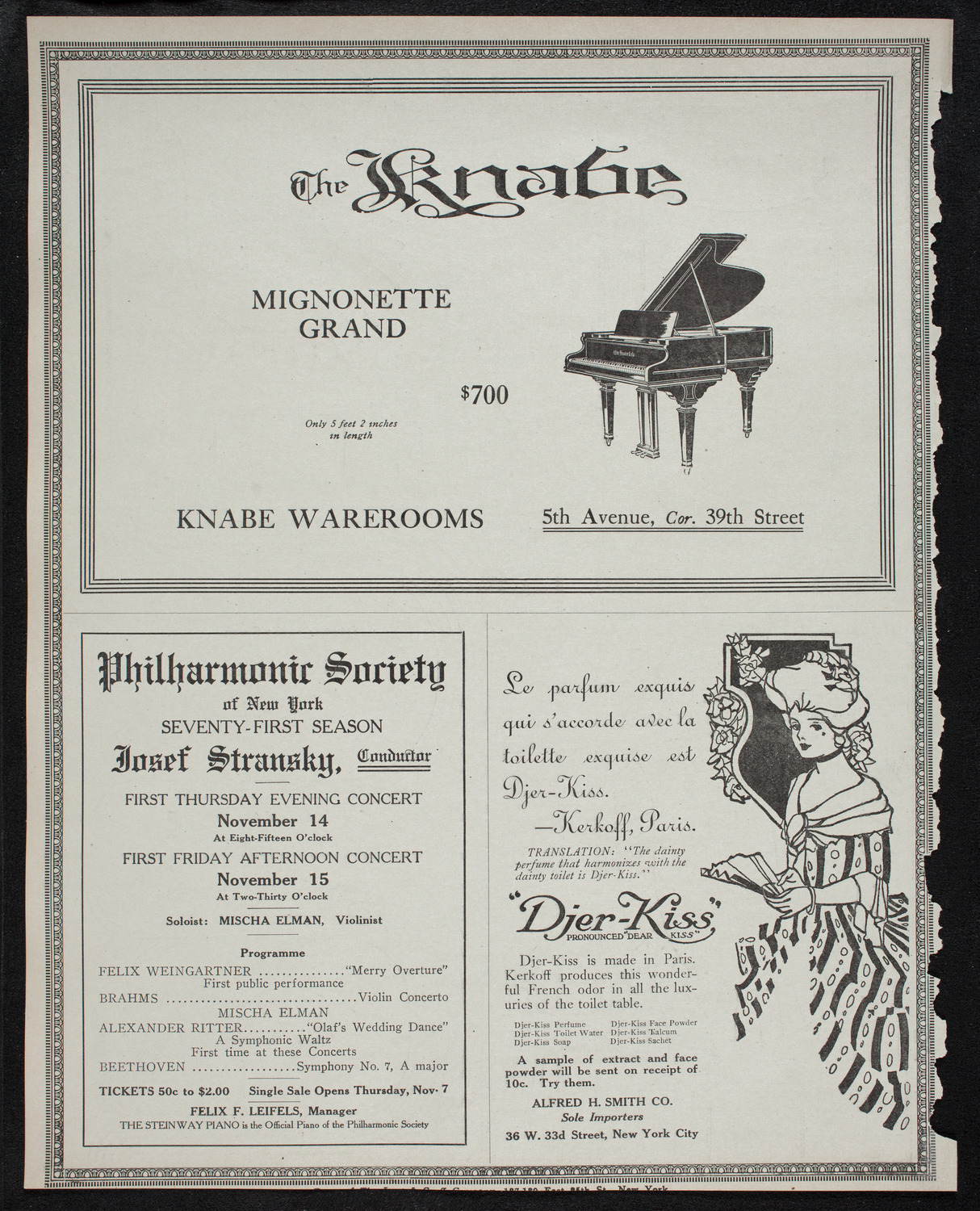 Efrem Zimbalist, Violin, November 12, 1912, program page 12