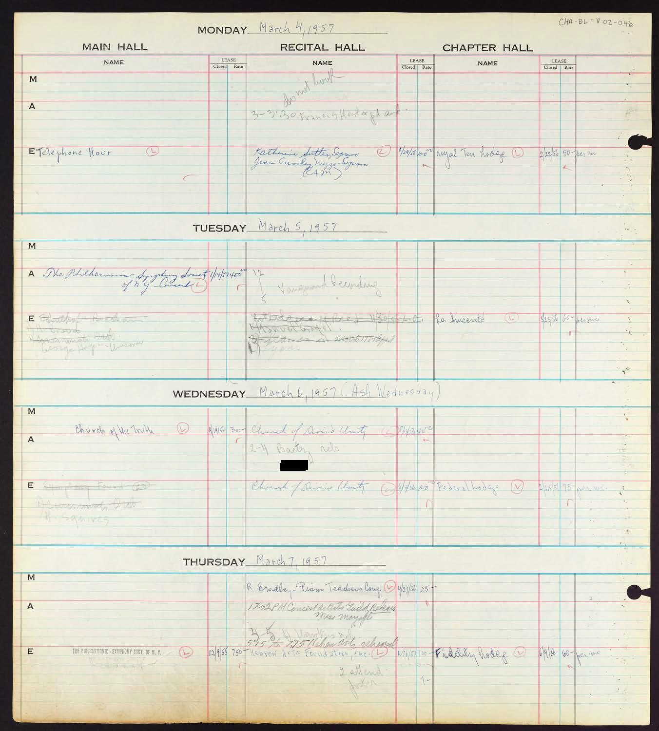 Carnegie Hall Booking Ledger, volume 2, page 46