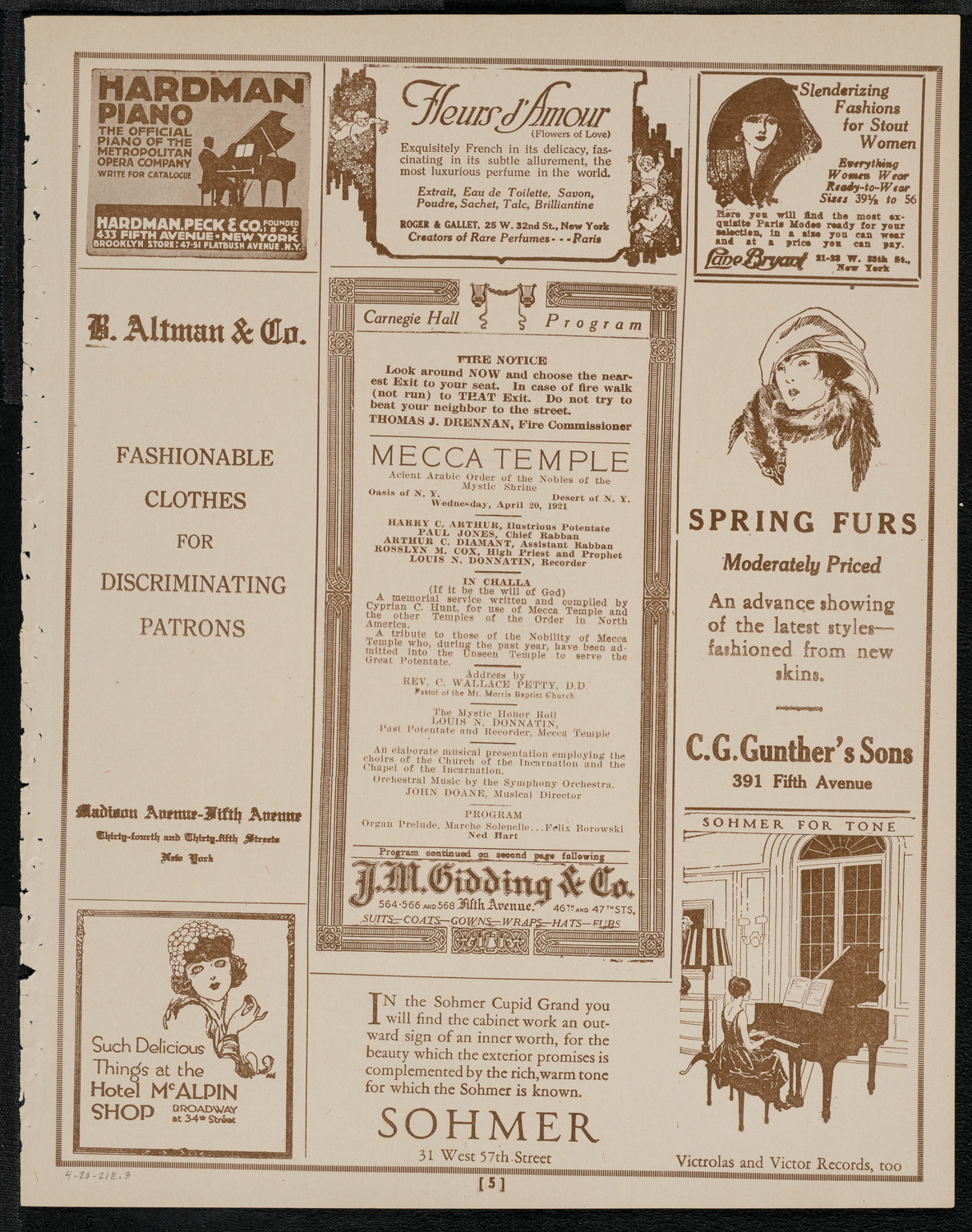 Mecca Temple of New York: Ancient Arabic Order of the Nobles of the Mystic Shrine, April 20, 1921, program page 5