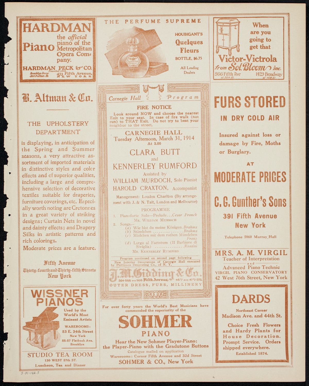 Clara Butt and Kennerley Rumford, March 31, 1914, program page 5