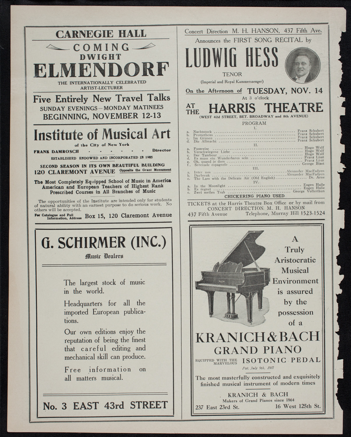 Johanna Gadski, Soprano, November 7, 1911, program page 6