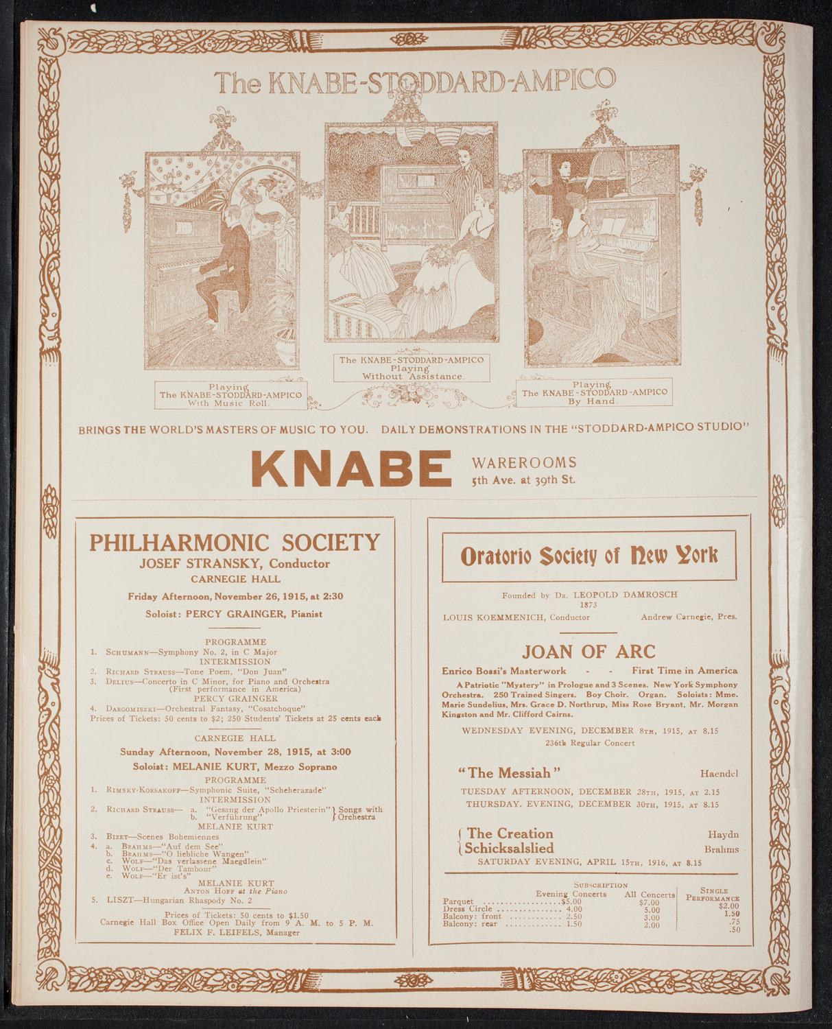 New York Philharmonic, November 19, 1915, program page 12