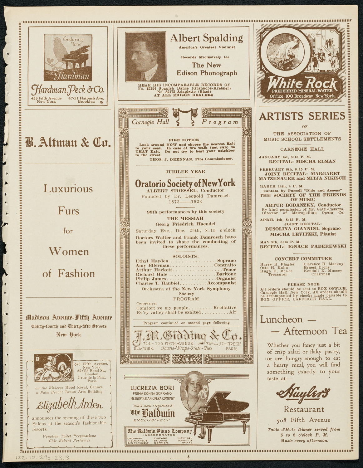 Oratorio Society of New York, December 29, 1923, program page 5