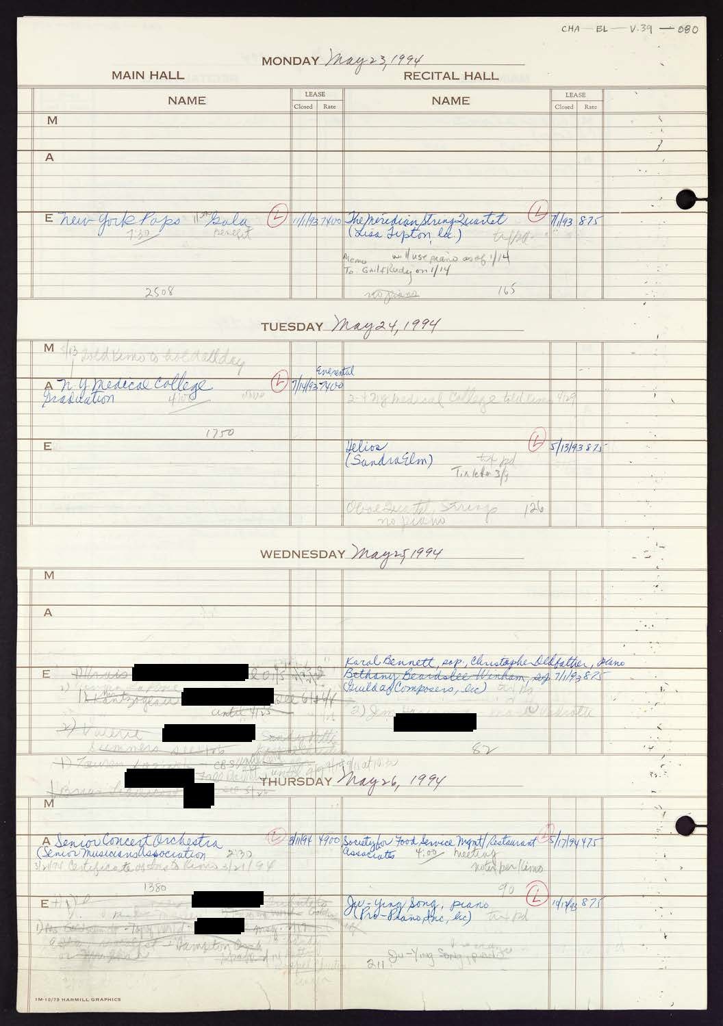 Carnegie Hall Booking Ledger, volume 39, page 80