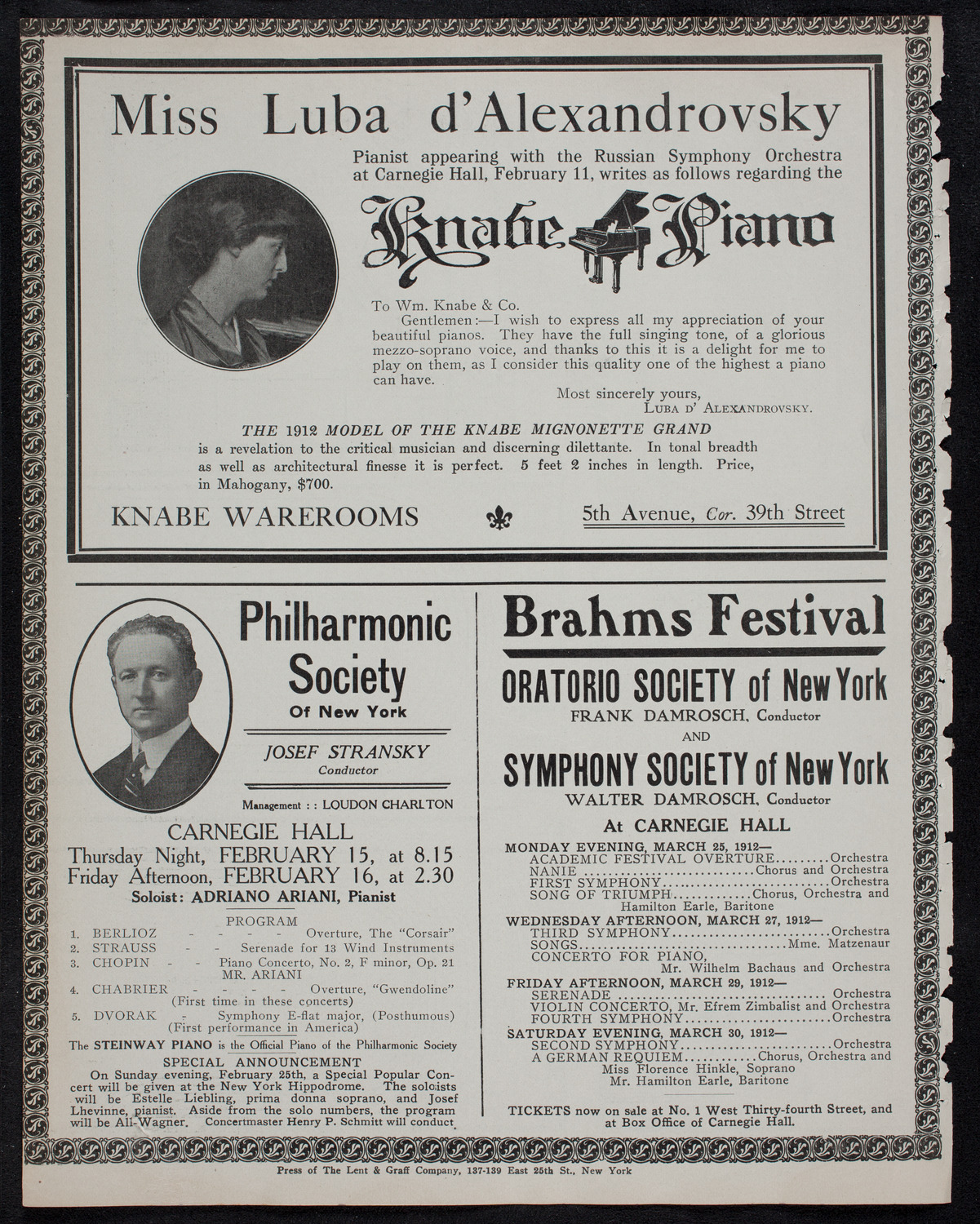 New York Philharmonic, February 8, 1912, program page 12