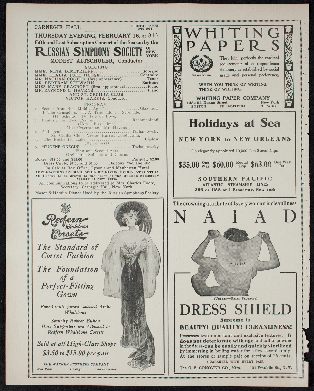 New York Philharmonic, February 5, 1911, program page 2