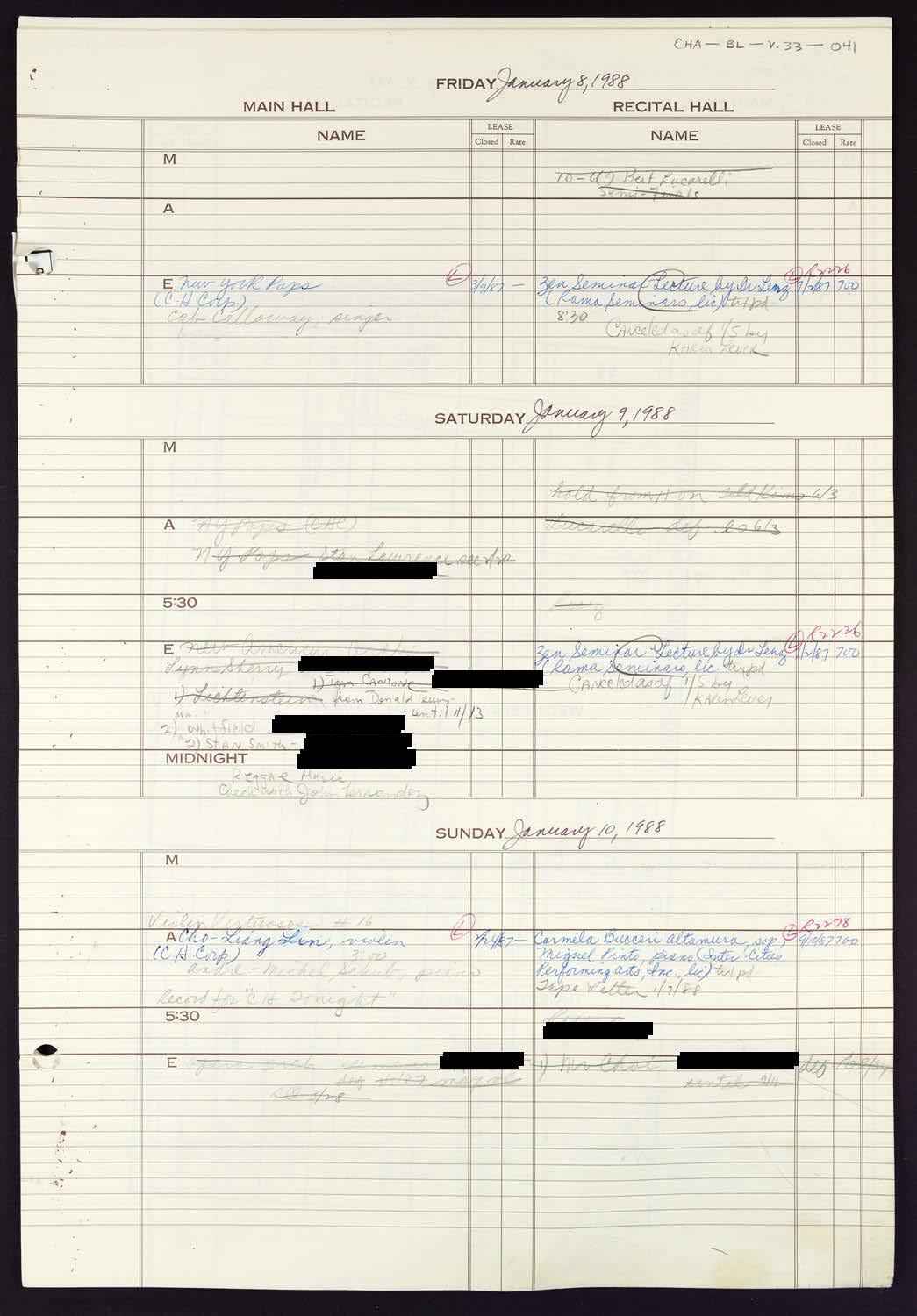 Carnegie Hall Booking Ledger, volume 33, page 41