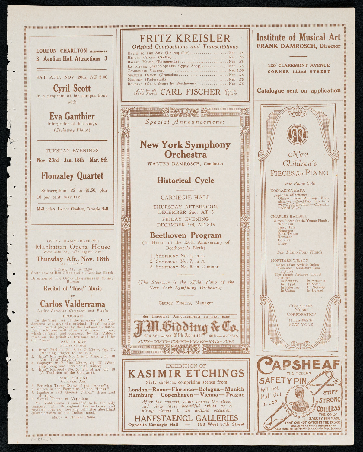 Joan Manén, Violin, November 16, 1920, program page 9