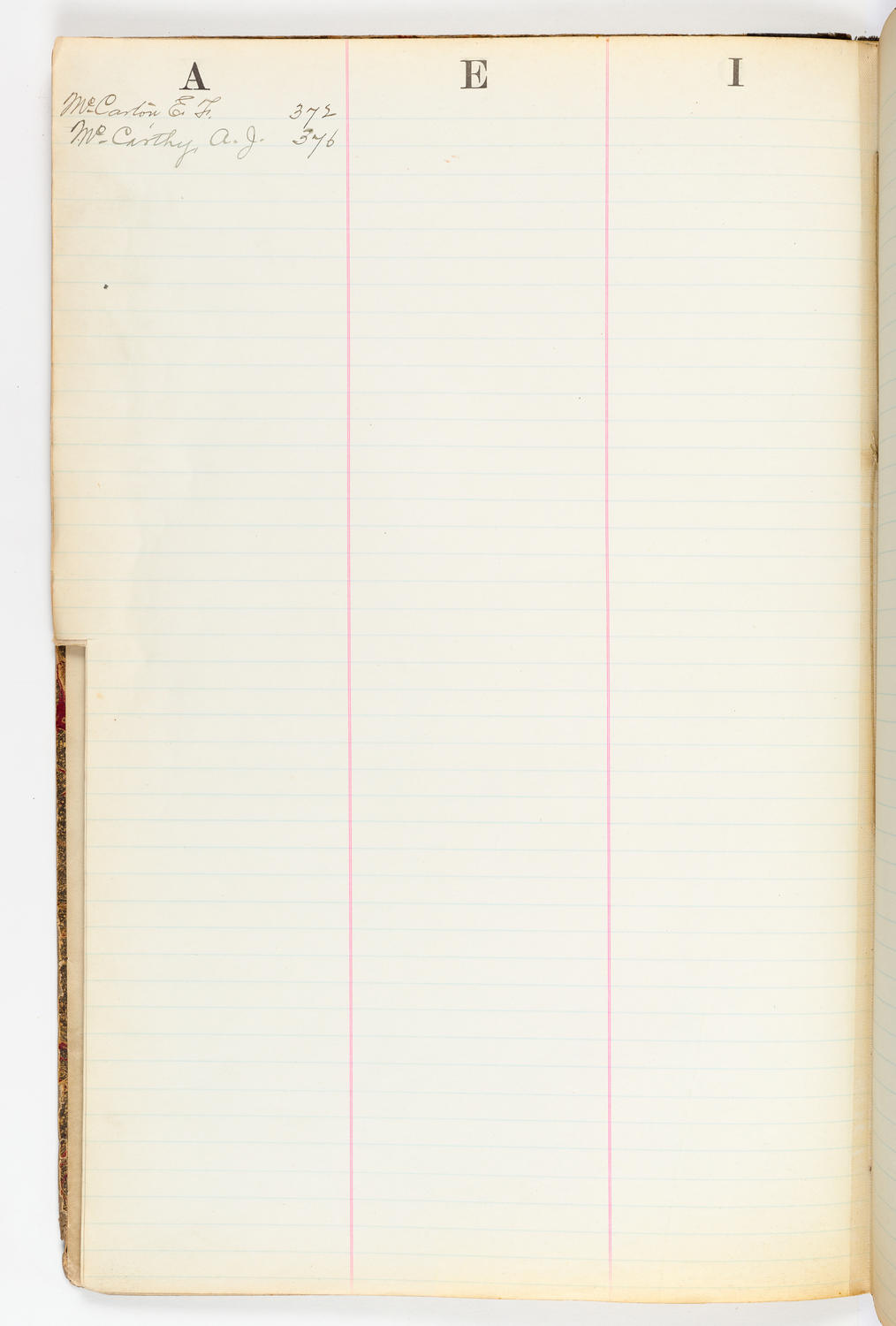 Music Hall Account Ledger Index, volume 2, page 34