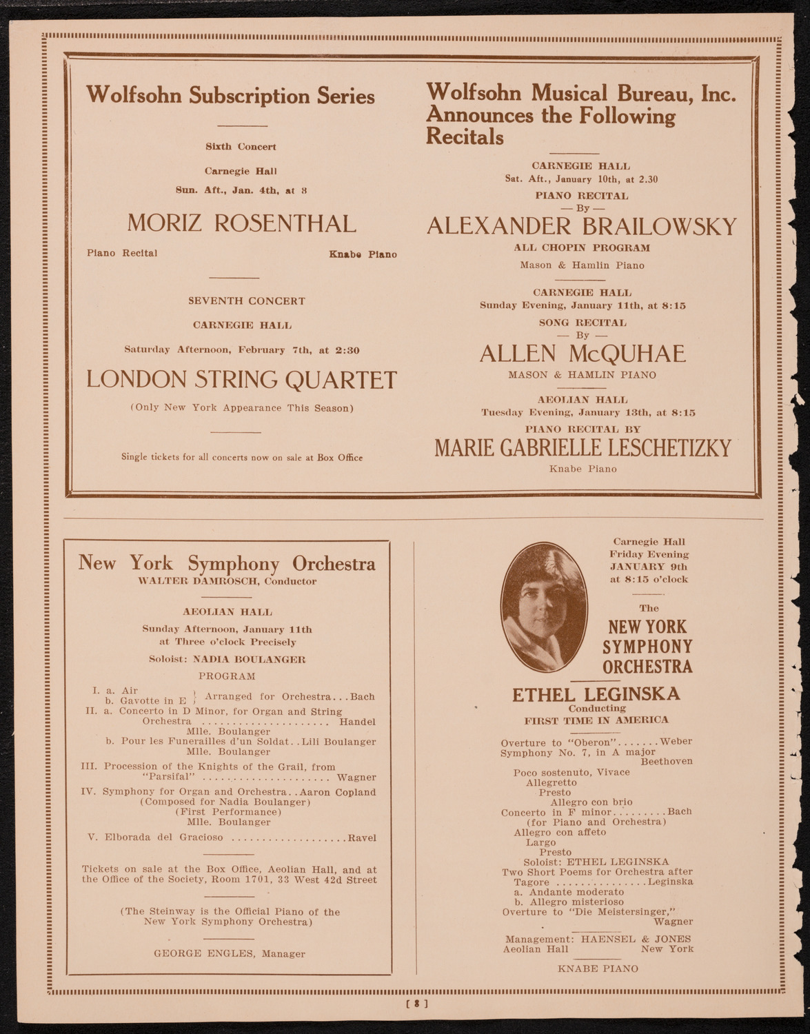 New York Philharmonic, January 3, 1925, program page 8