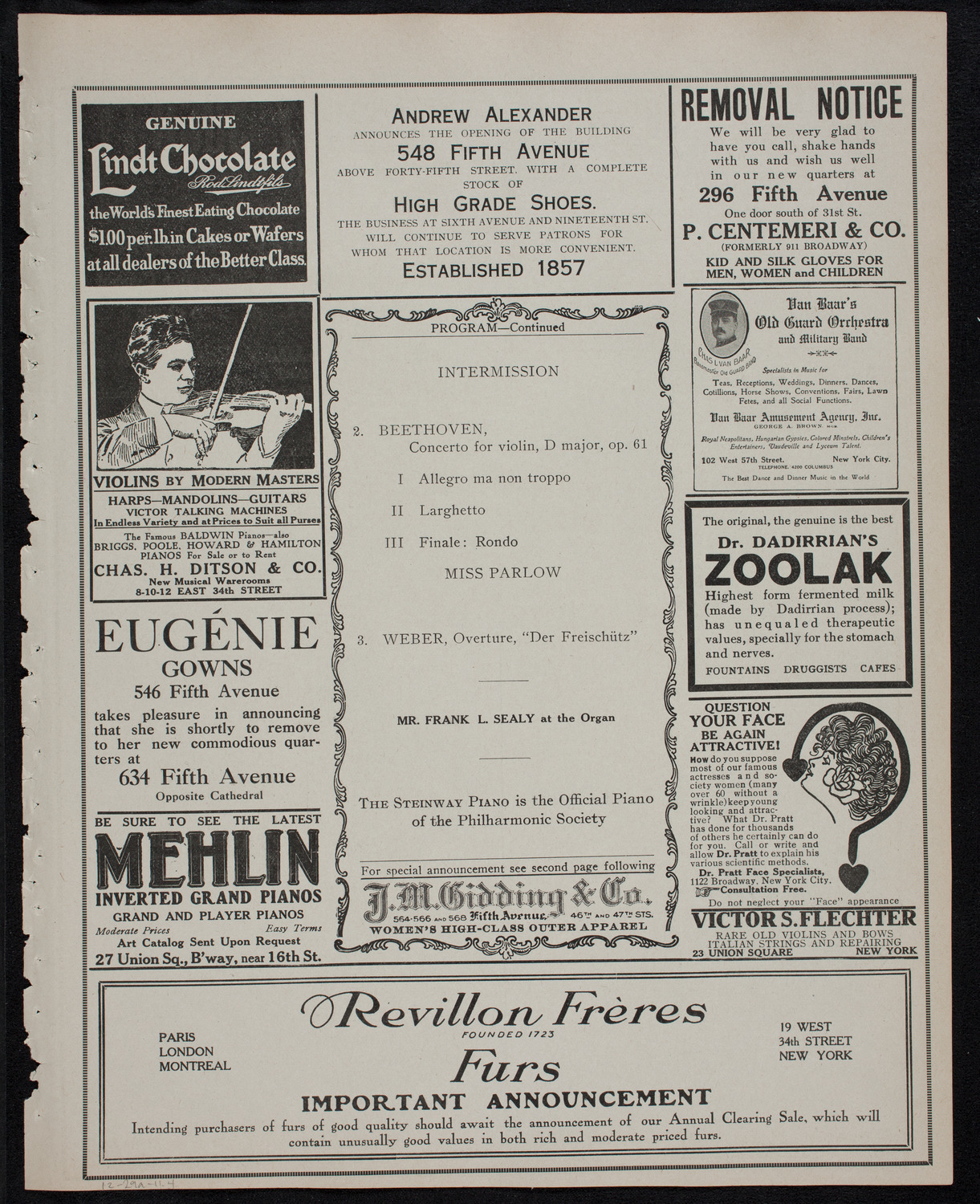 New York Philharmonic, December 29, 1911, program page 7