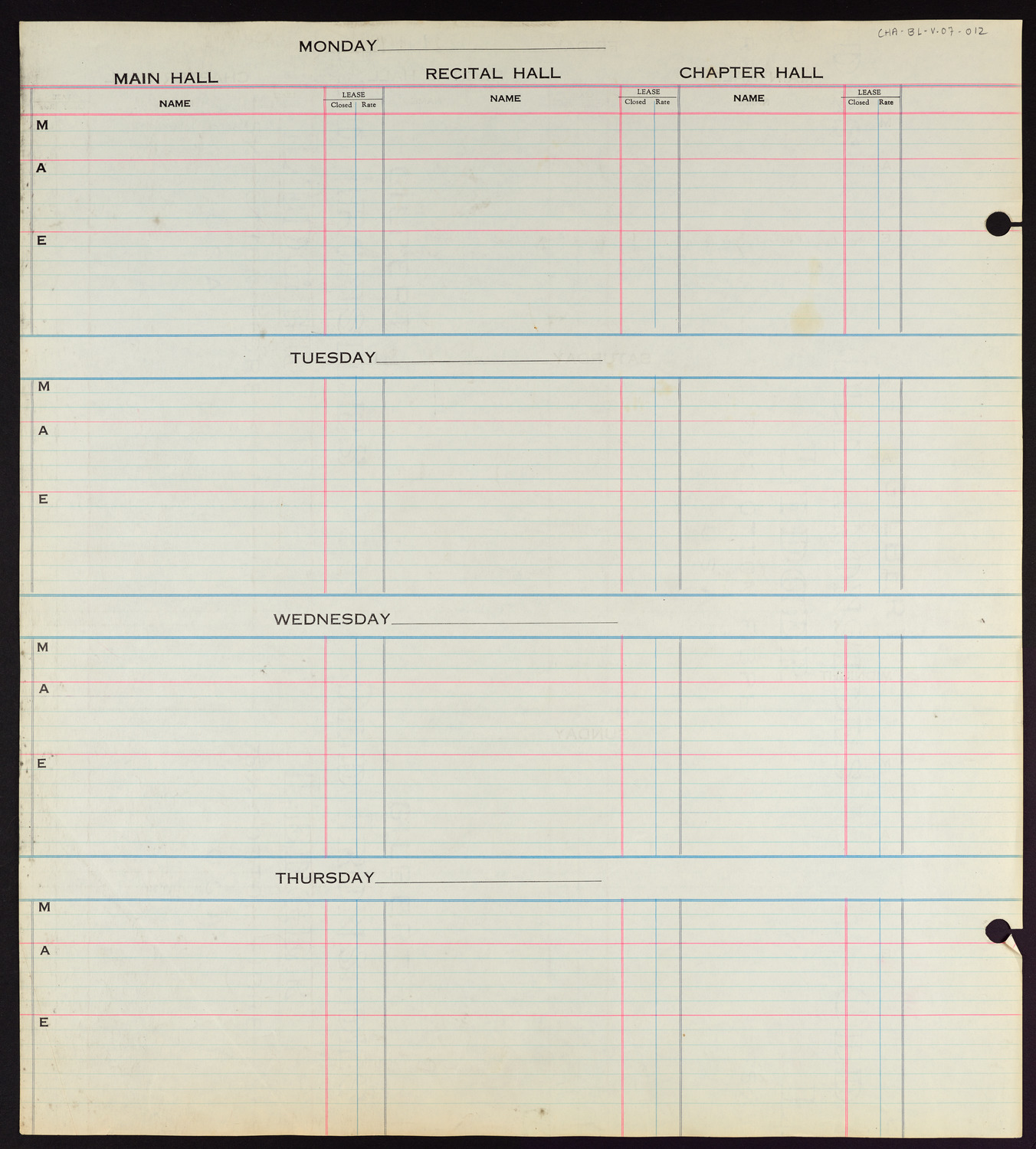 Carnegie Hall Booking Ledger, volume 7, page 12