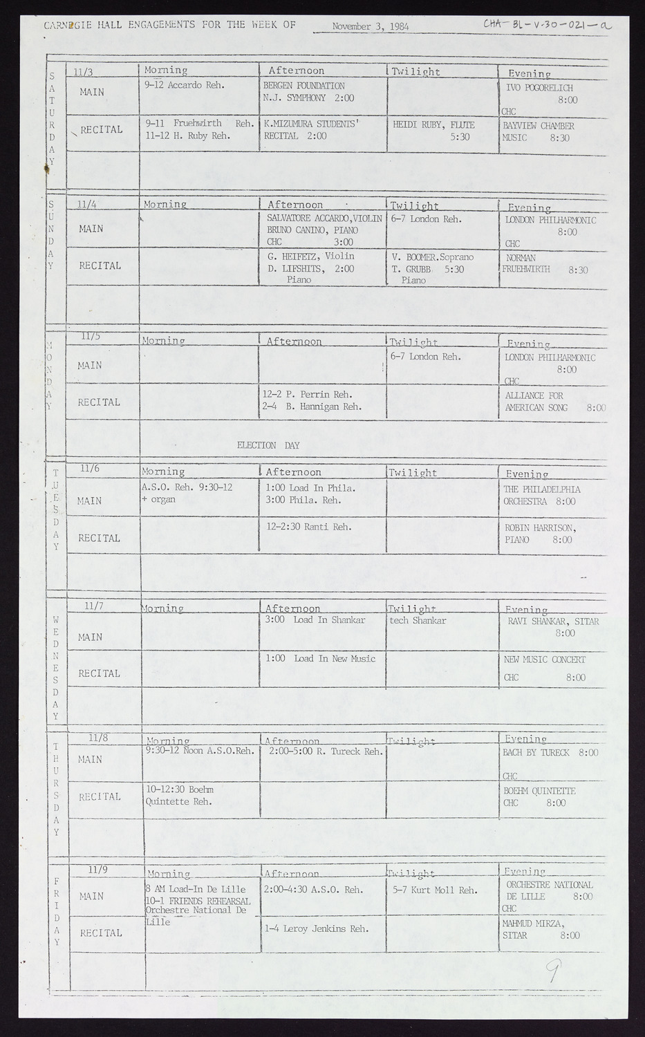 Carnegie Hall Booking Ledger, volume 30, page 21a