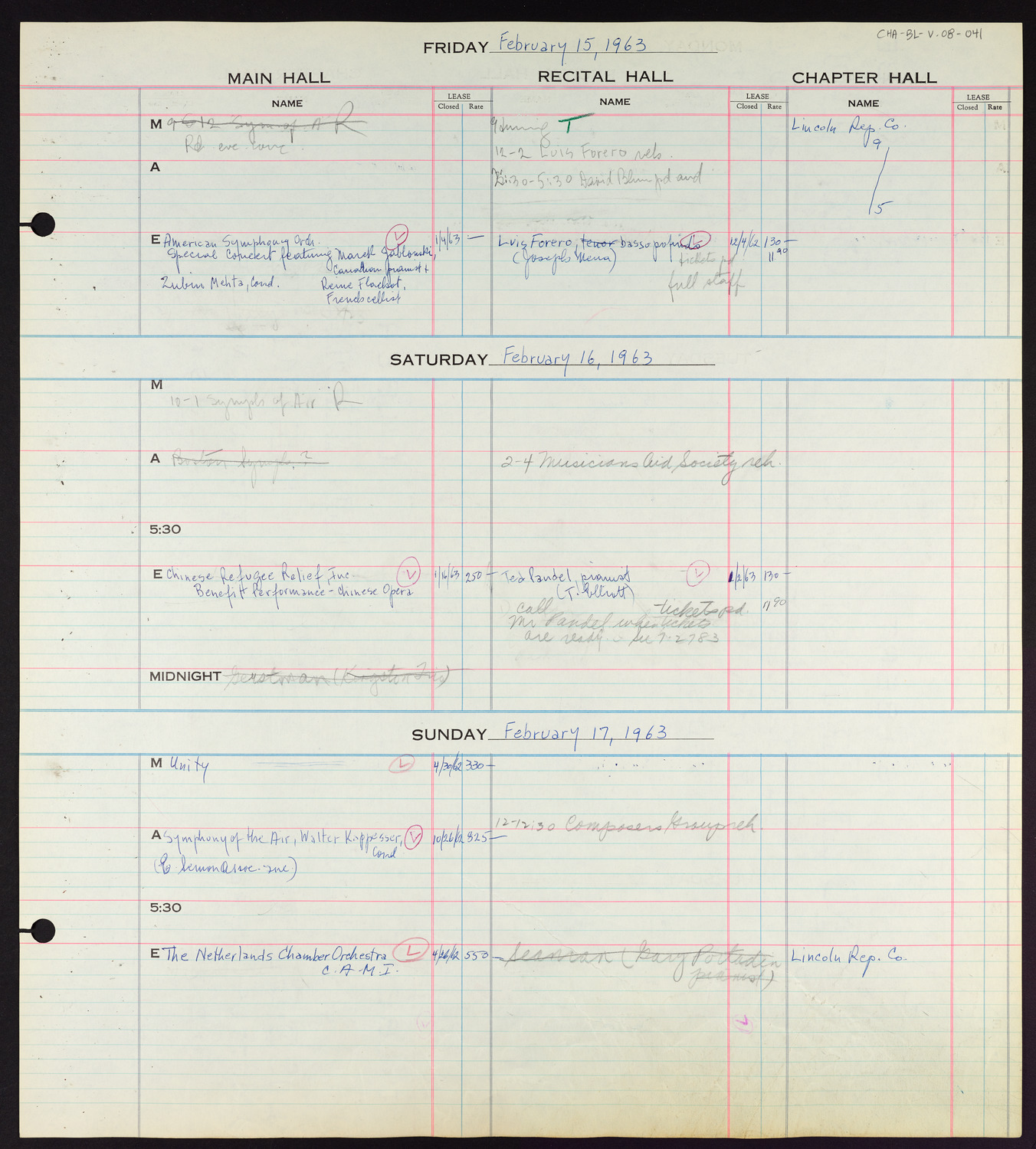 Carnegie Hall Booking Ledger, volume 8, page 41