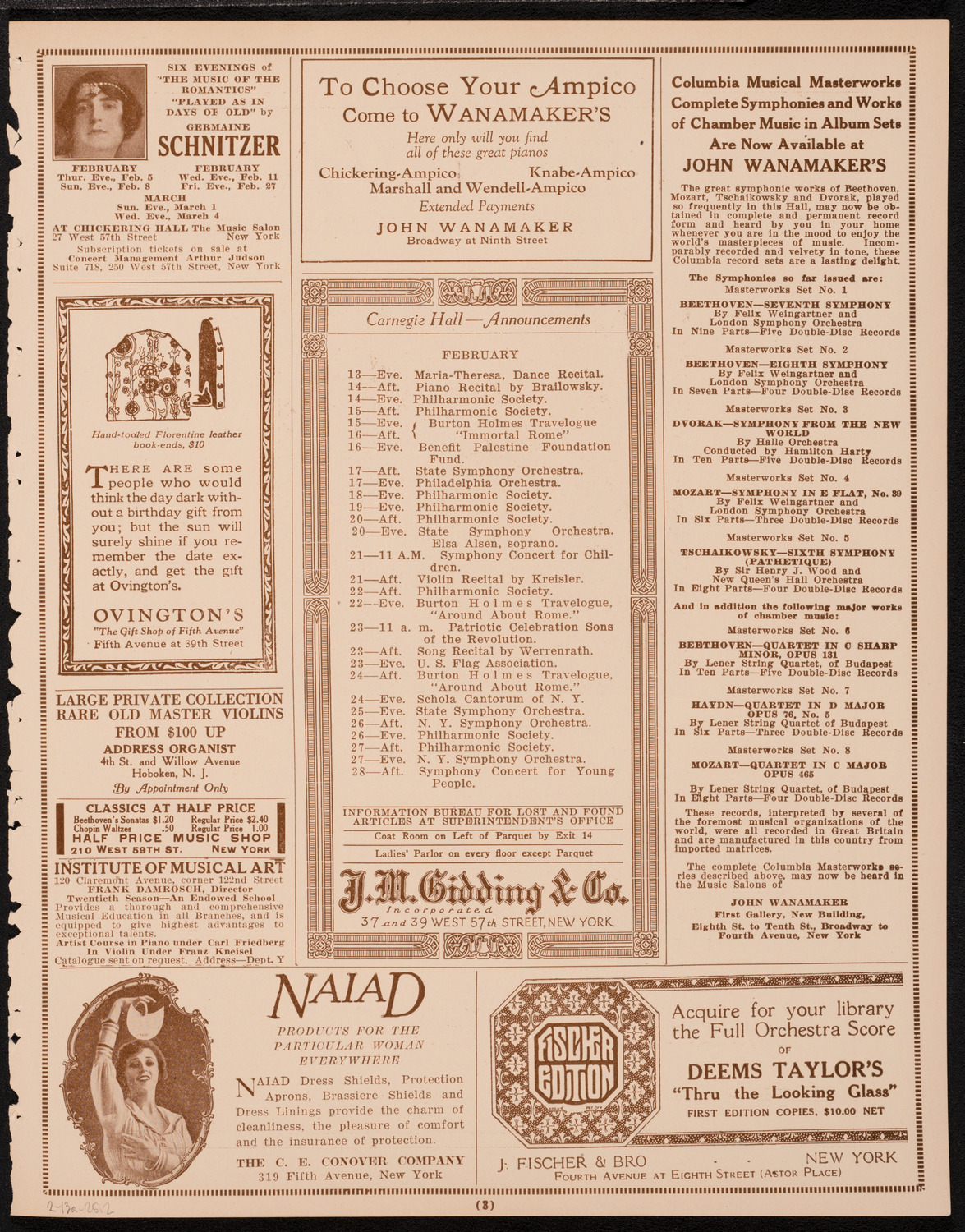 New York Philharmonic, February 13, 1925, program page 3