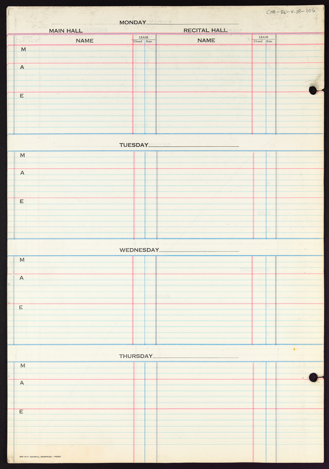 Carnegie Hall Booking Ledger, volume 18, page 106