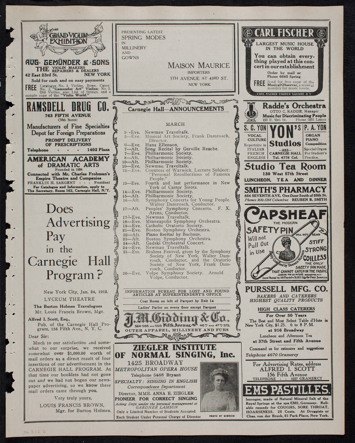 Russian Symphony Society of New York, March 3, 1912, program page 3