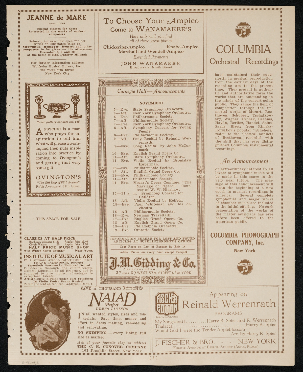 Philadelphia Orchestra, November 4, 1924, program page 3