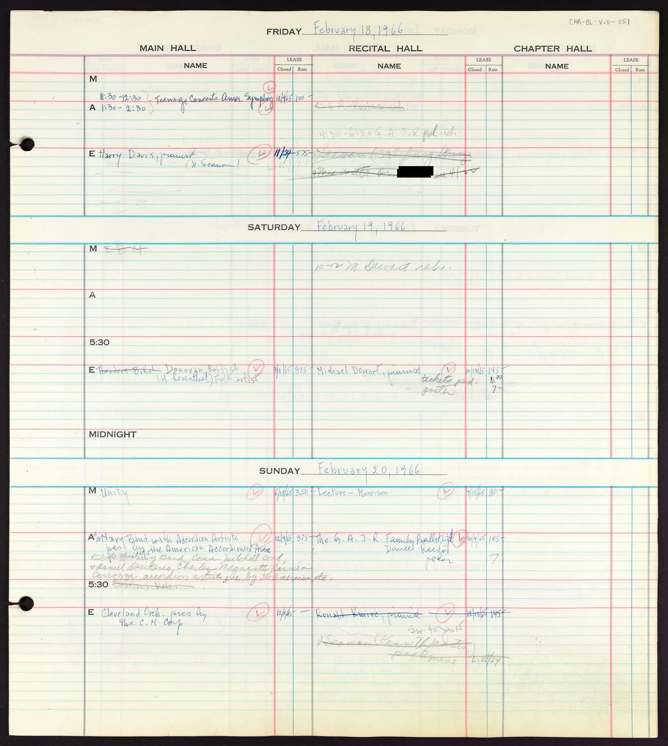 Carnegie Hall Booking Ledger, volume 11, page 51