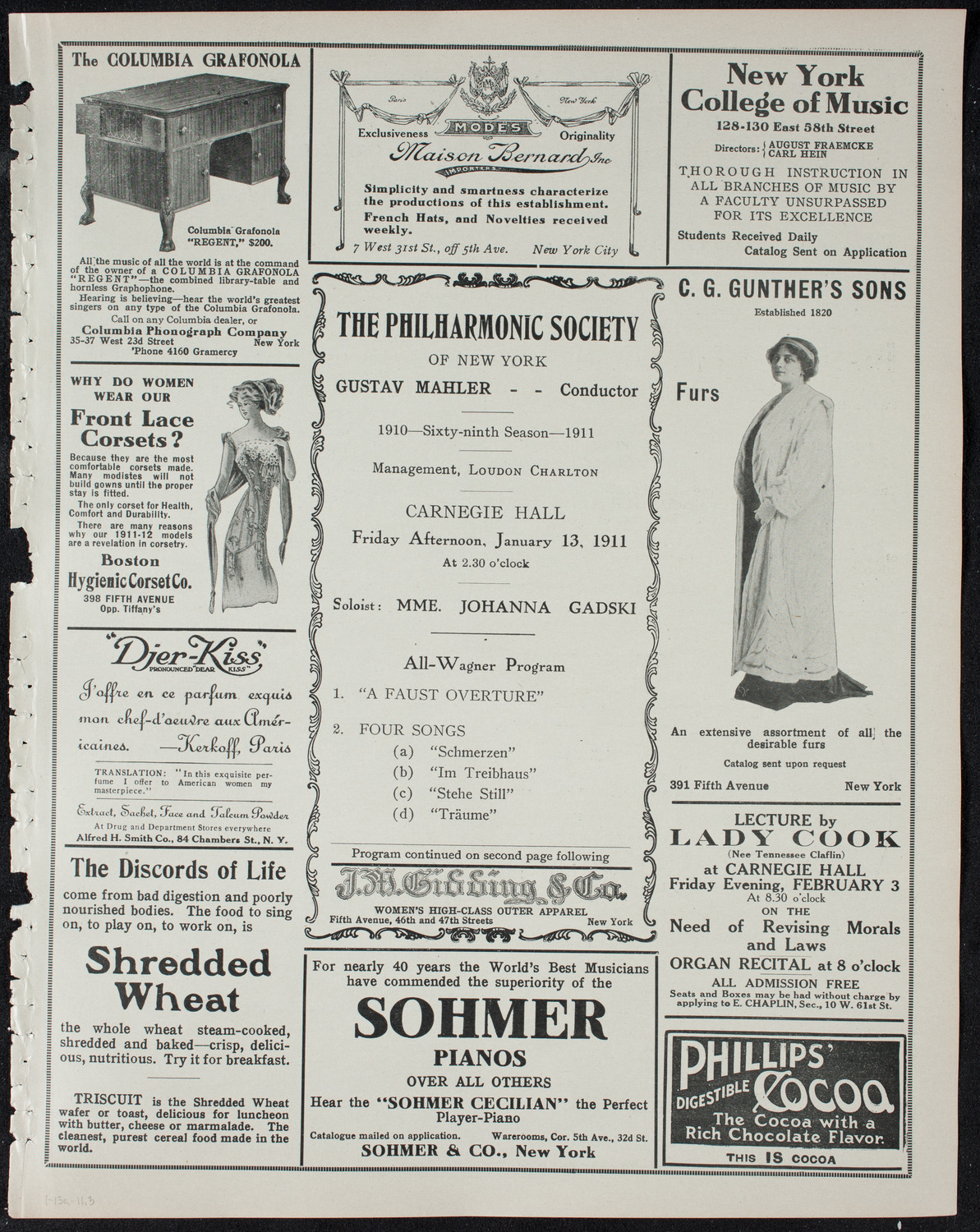 New York Philharmonic, January 13, 1911, program page 5