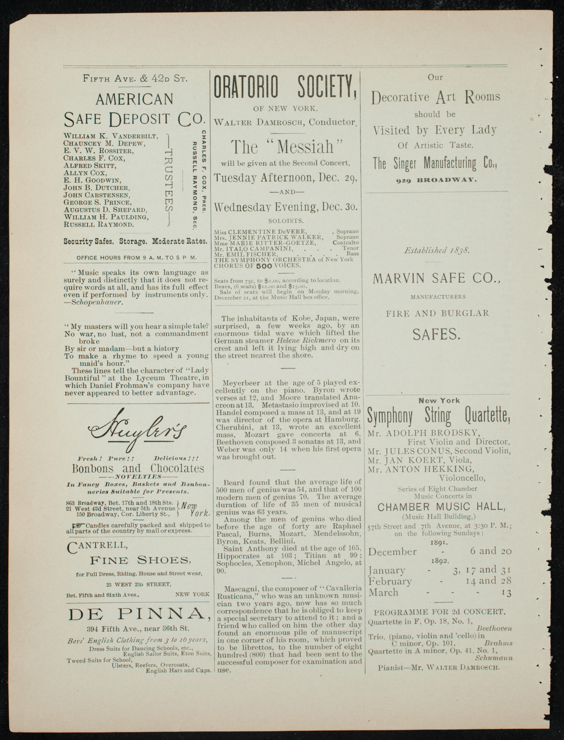 Rubinstein Club Private Concert, December 10, 1891, program page 4