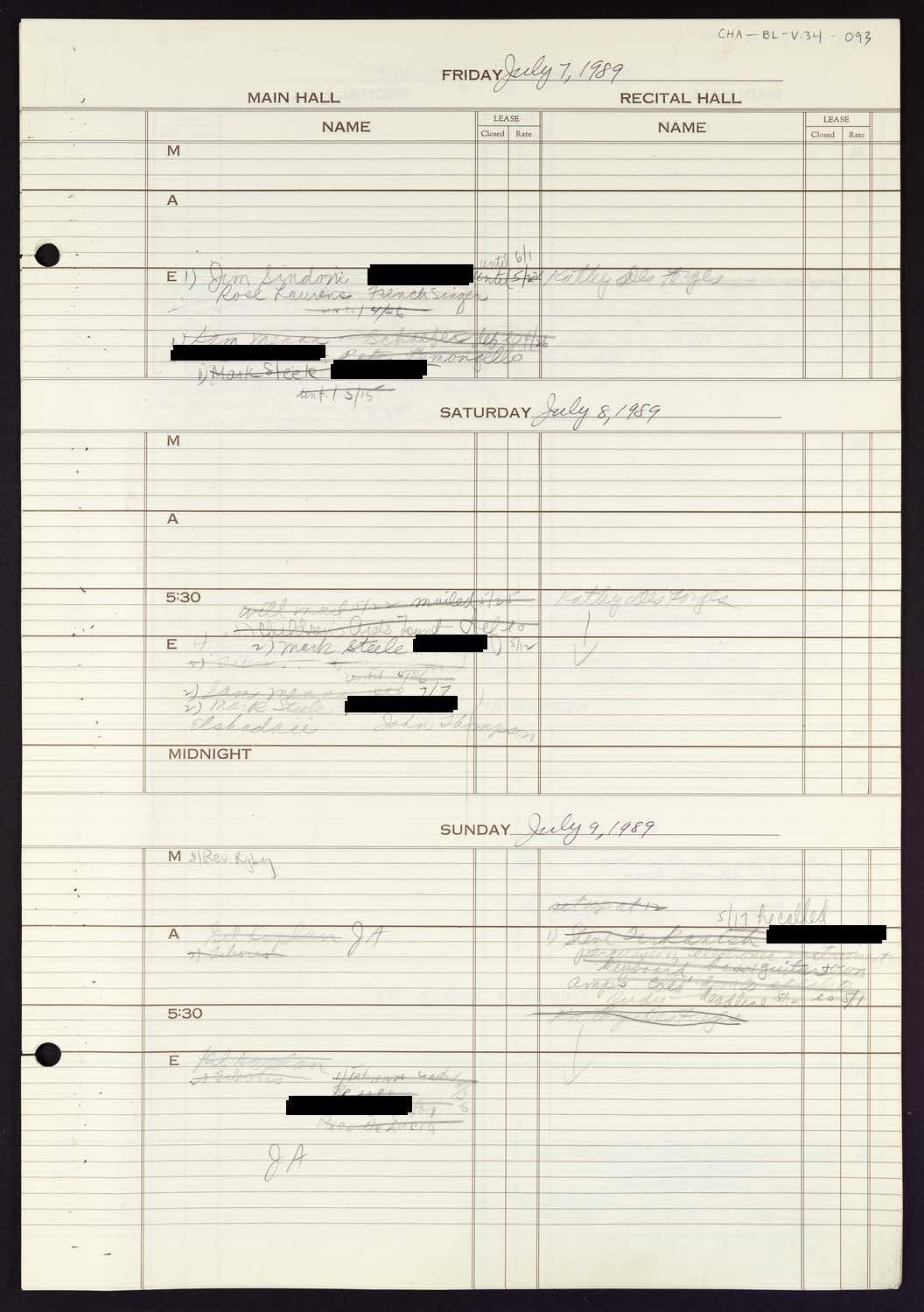 Carnegie Hall Booking Ledger, volume 34, page 93