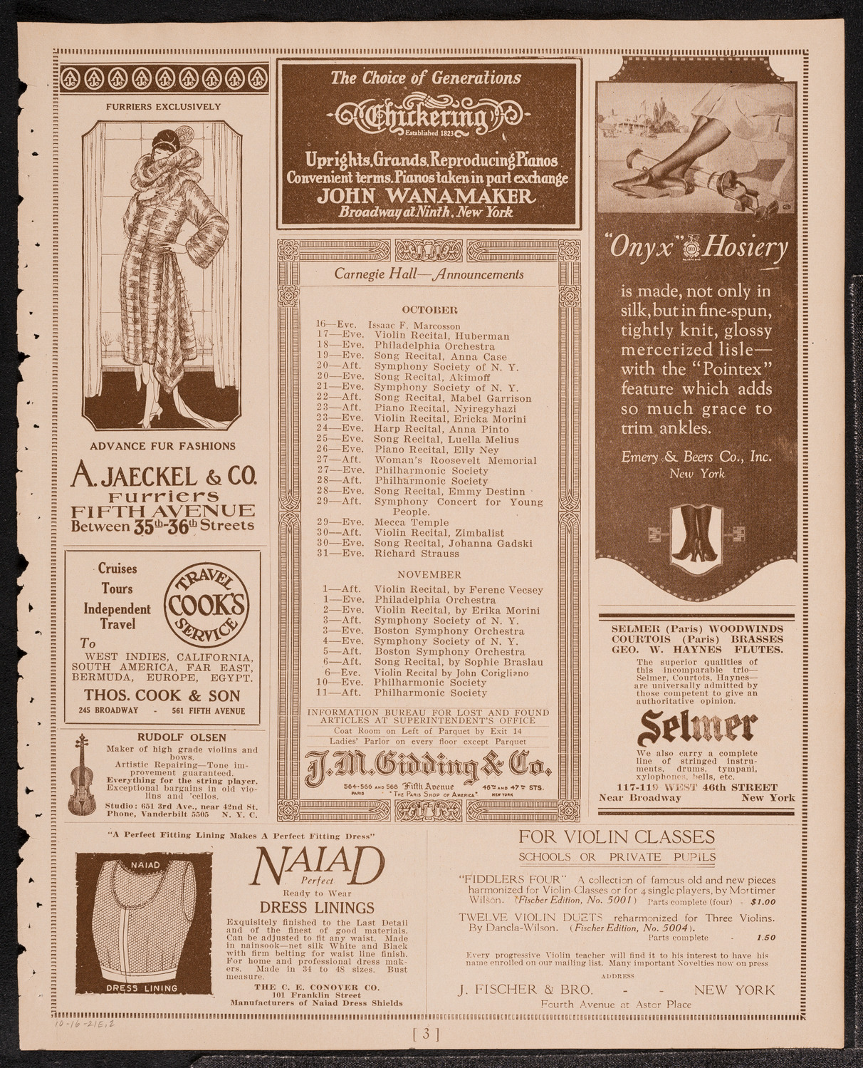 Josef Stopak, Violin, October 16, 1921, program page 3