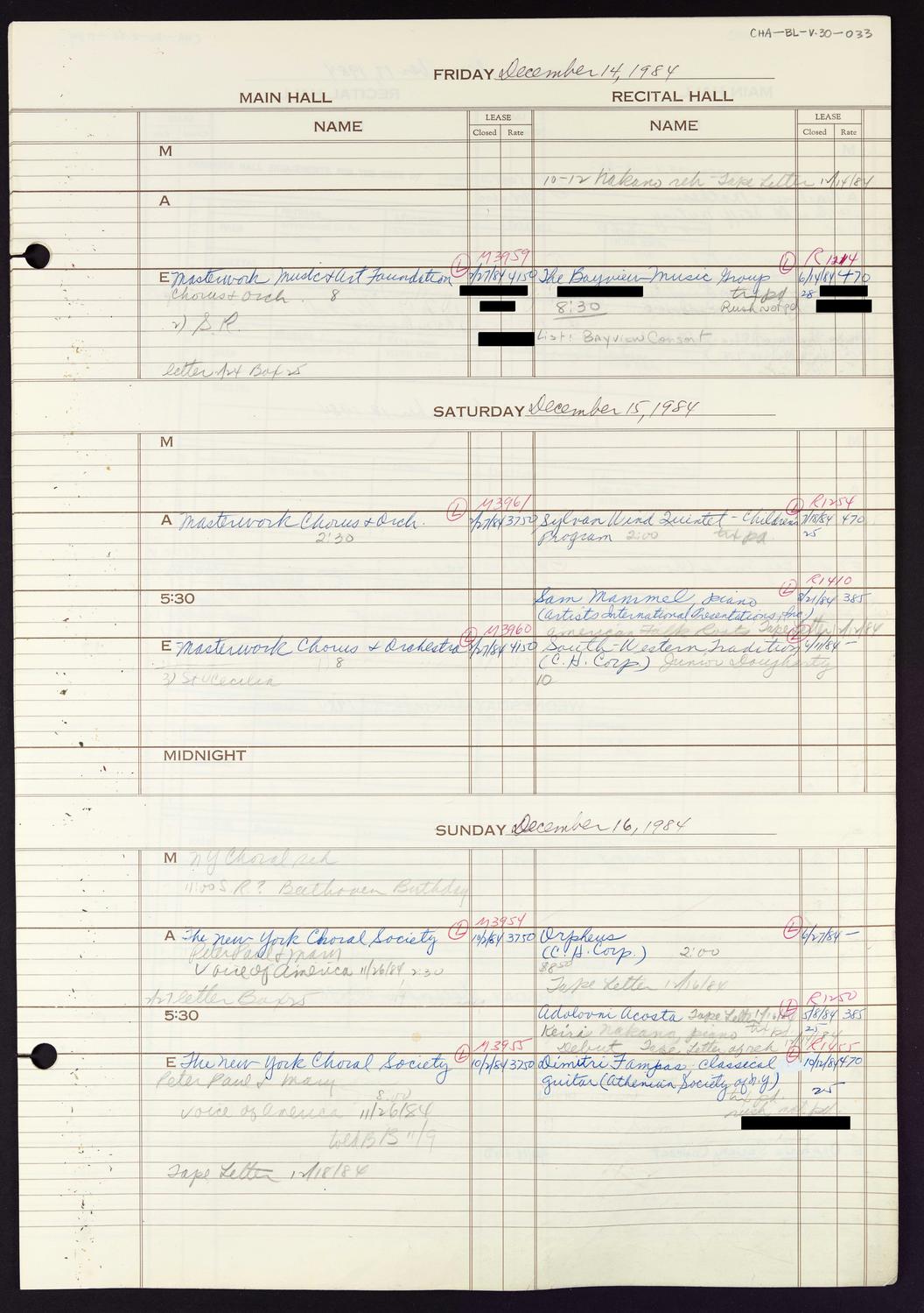 Carnegie Hall Booking Ledger, volume 30, page 33