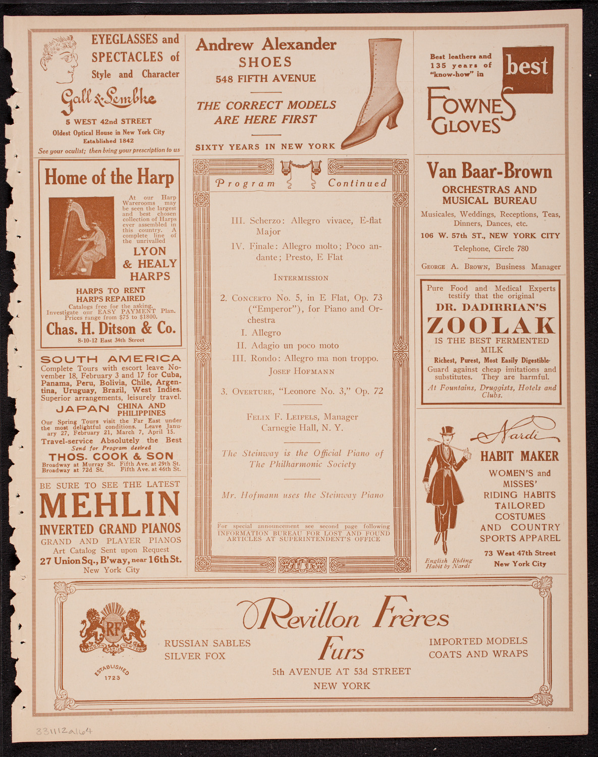 New York Philharmonic, November 12, 1916, program page 7