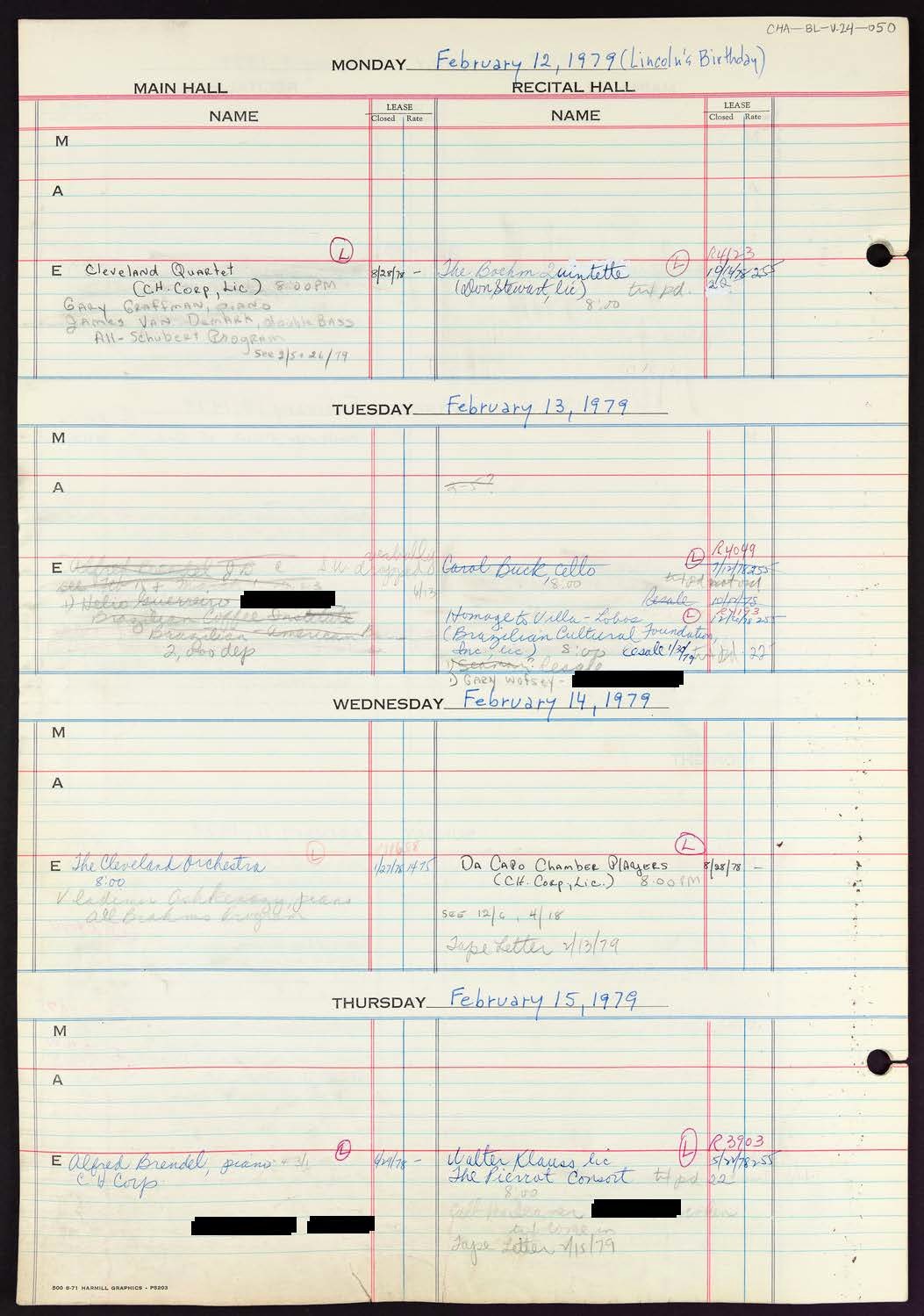 Carnegie Hall Booking Ledger, volume 24, page 50